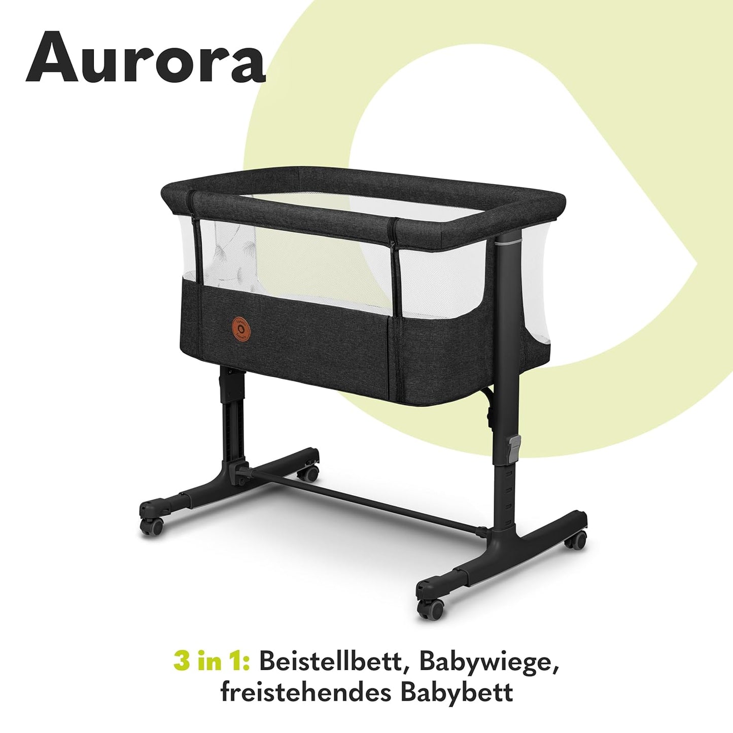 3 in 1 Babybett, Beistellbett und Wiege mit Höhenverstellung, Graphit Large