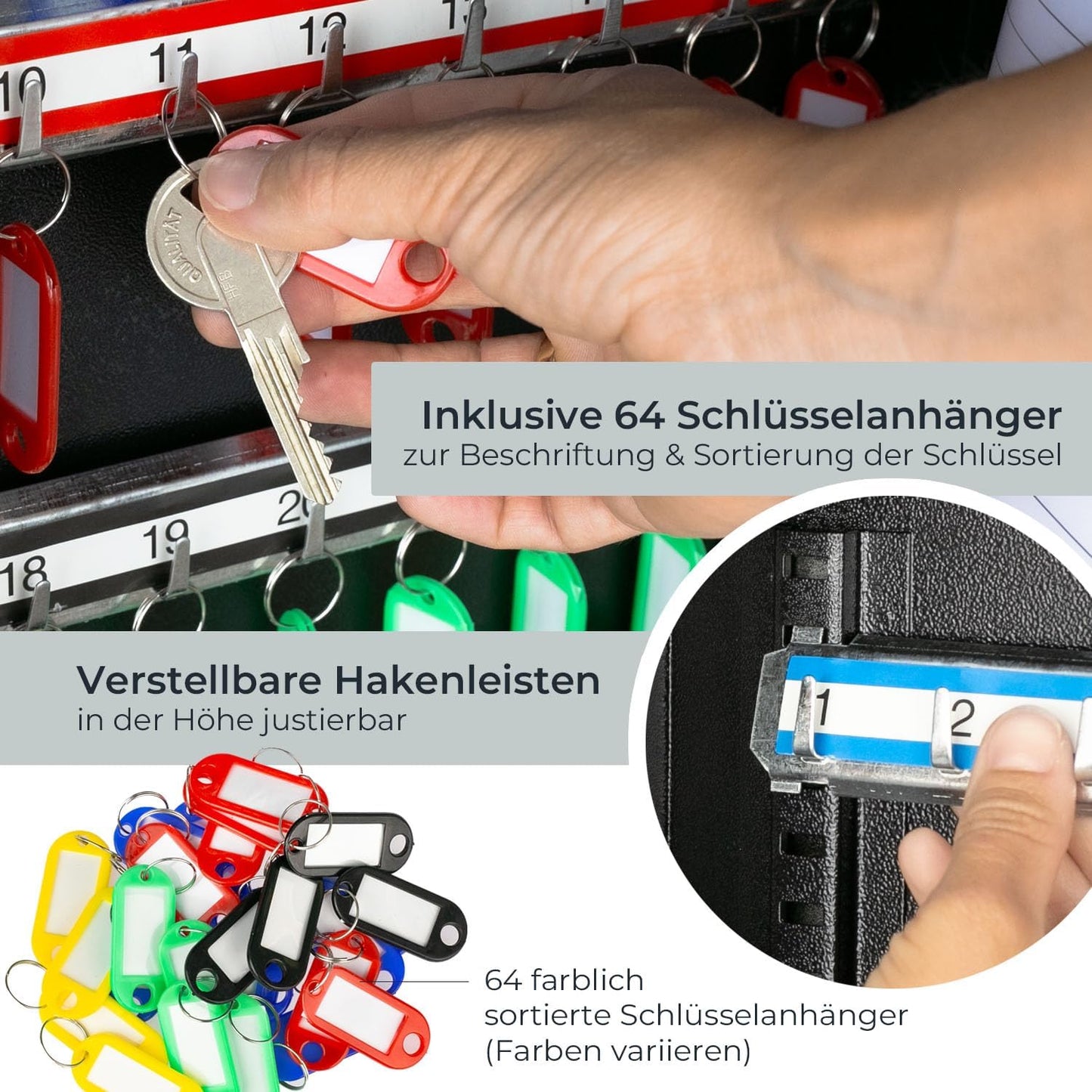 Abschliessbarer Schlüsselschrank mit 64 Haken, Schwarz 64 Haken