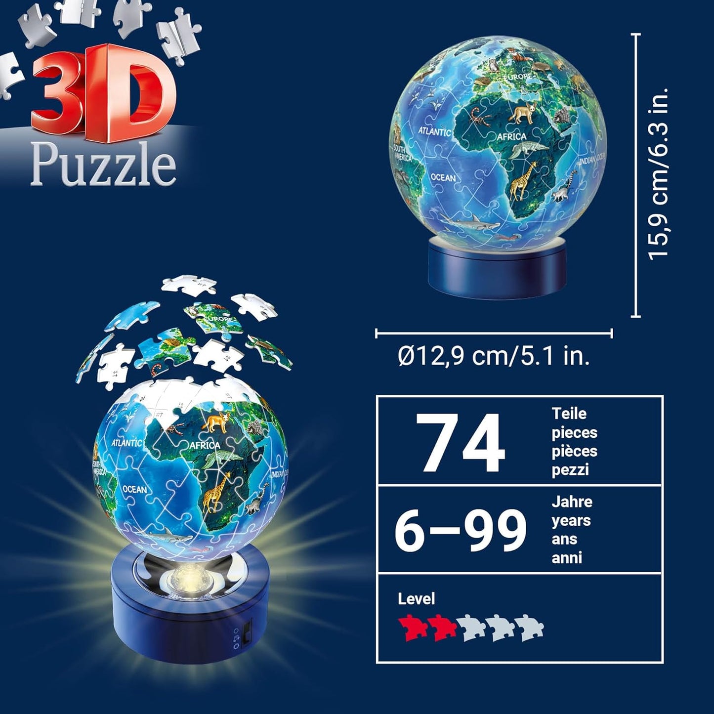 3D Puzzle-Nachtlicht Erde bei Nacht