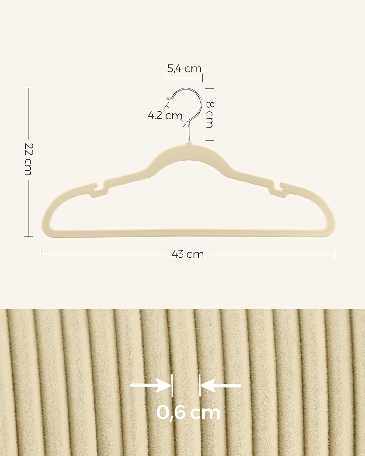 50er-Set Samt-Kleiderbügel, Sand Beige 50 Stück
