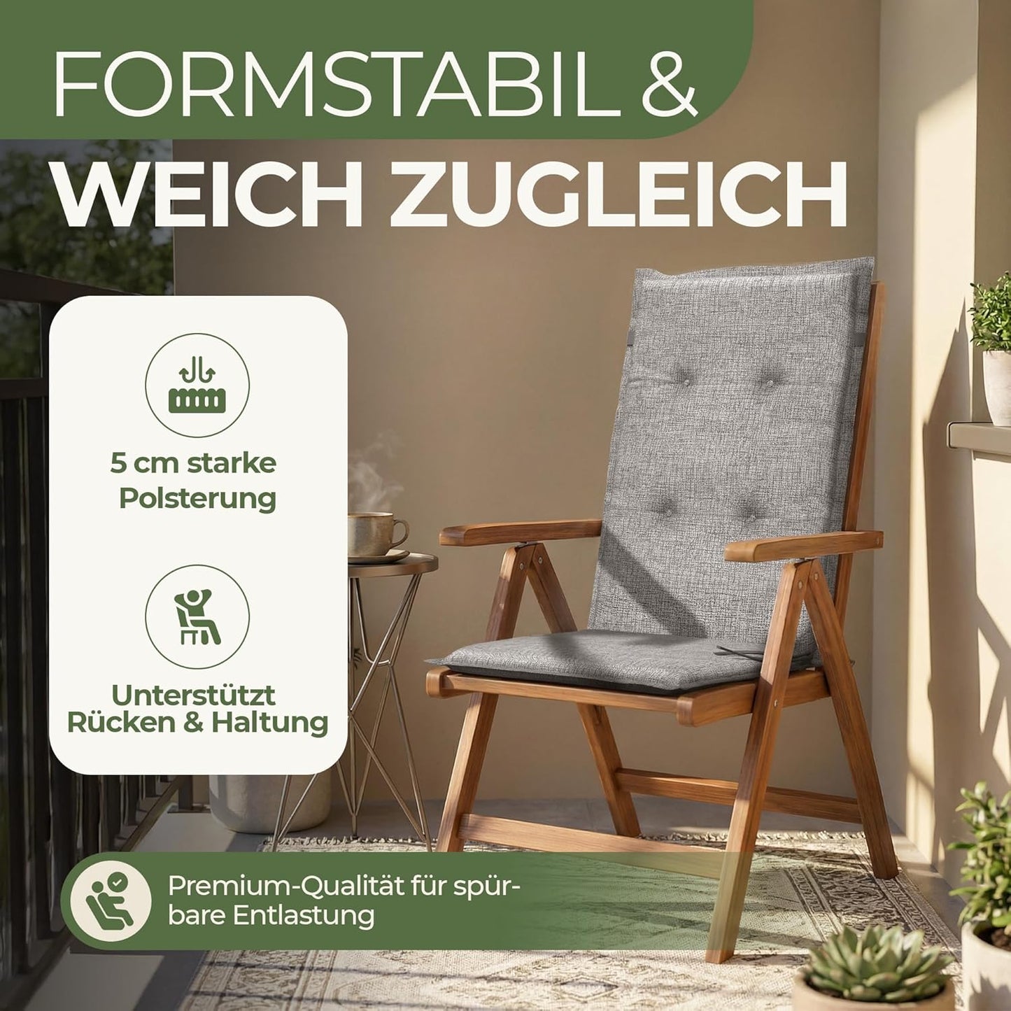 Hochlehner Gartenstuhlauflagen-Set (6 Stück), Anthrazit 6