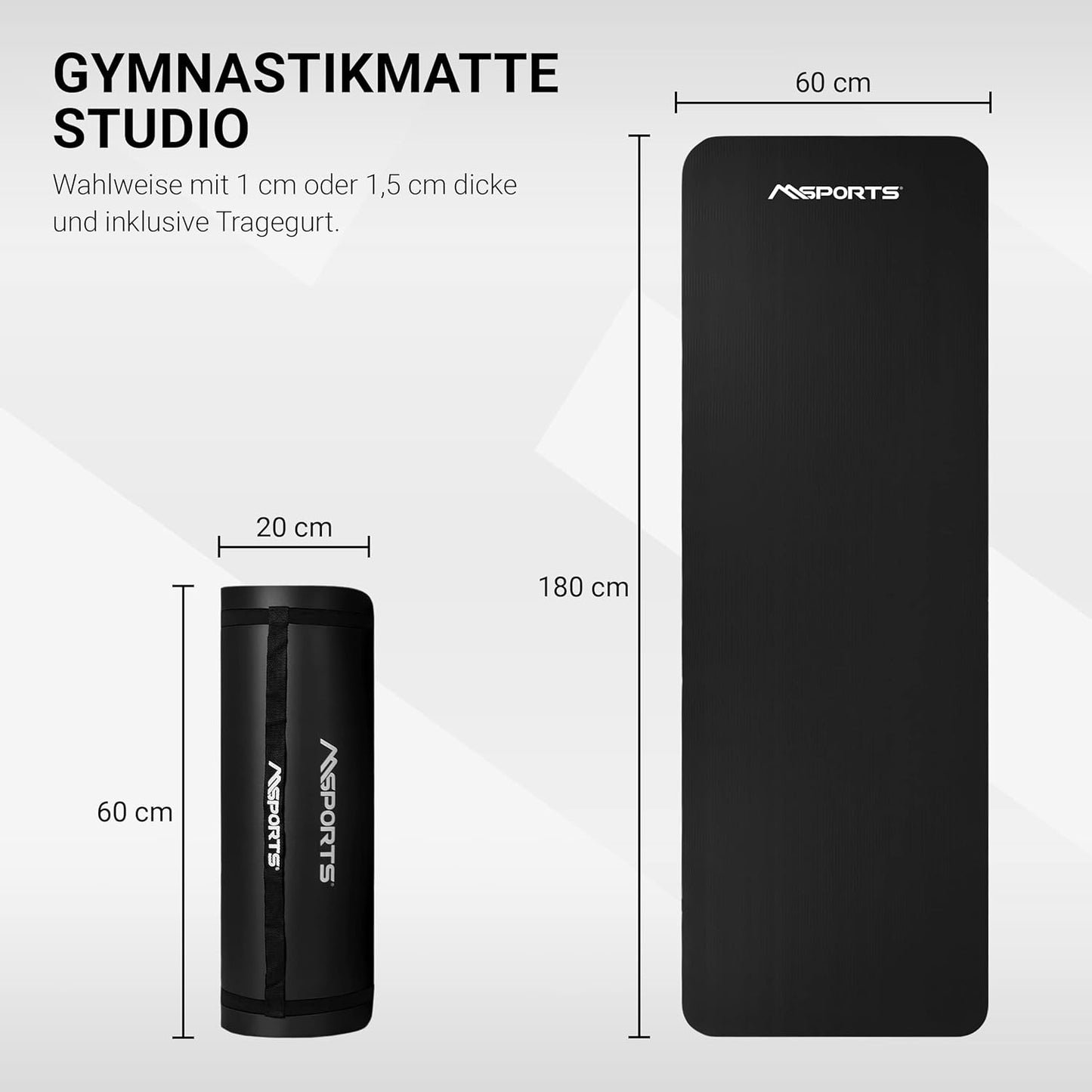Gymnastikmatte, Schwarz 183 x 61 x 1 cm