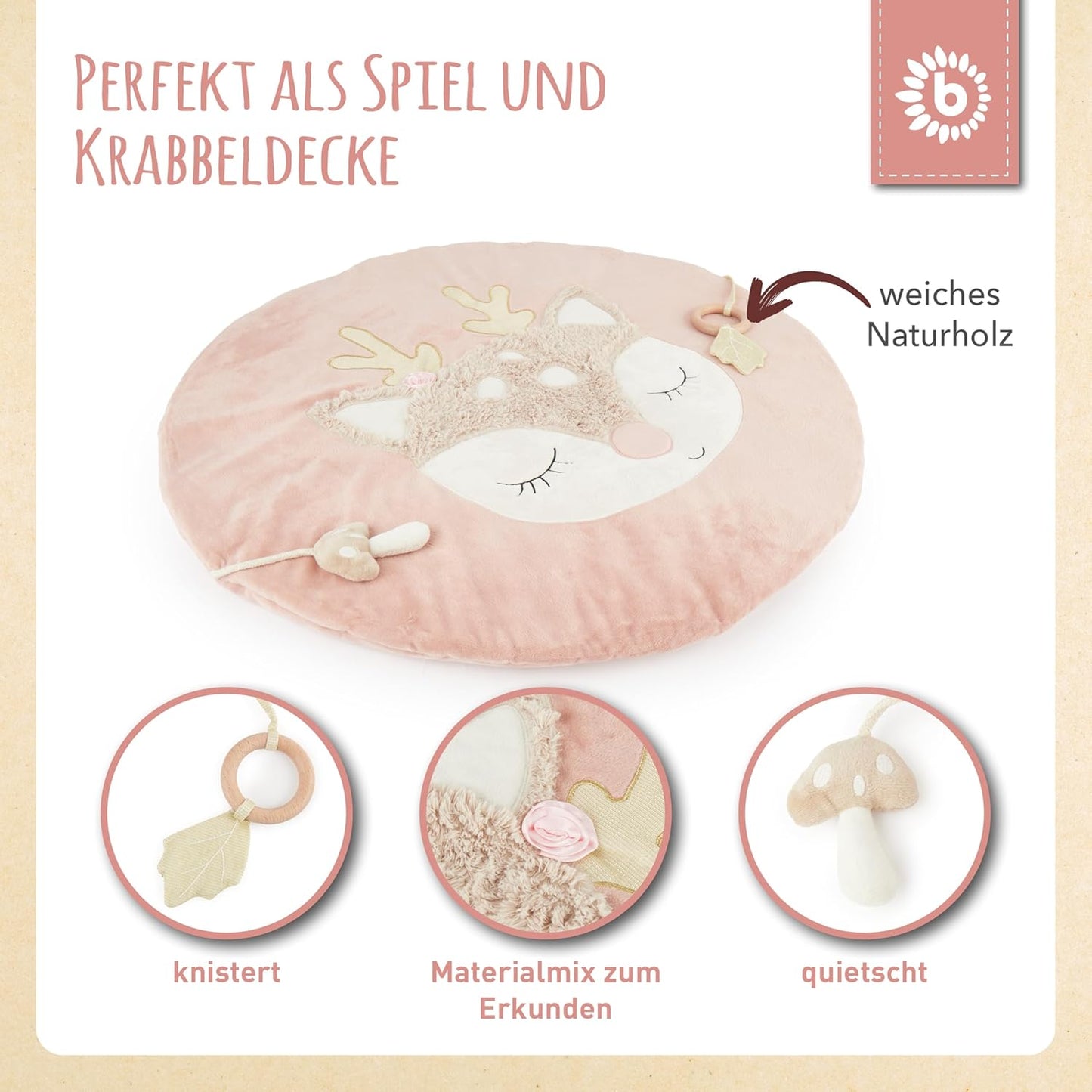 Runde Krabbeldecke für Spielbogen, Rosa