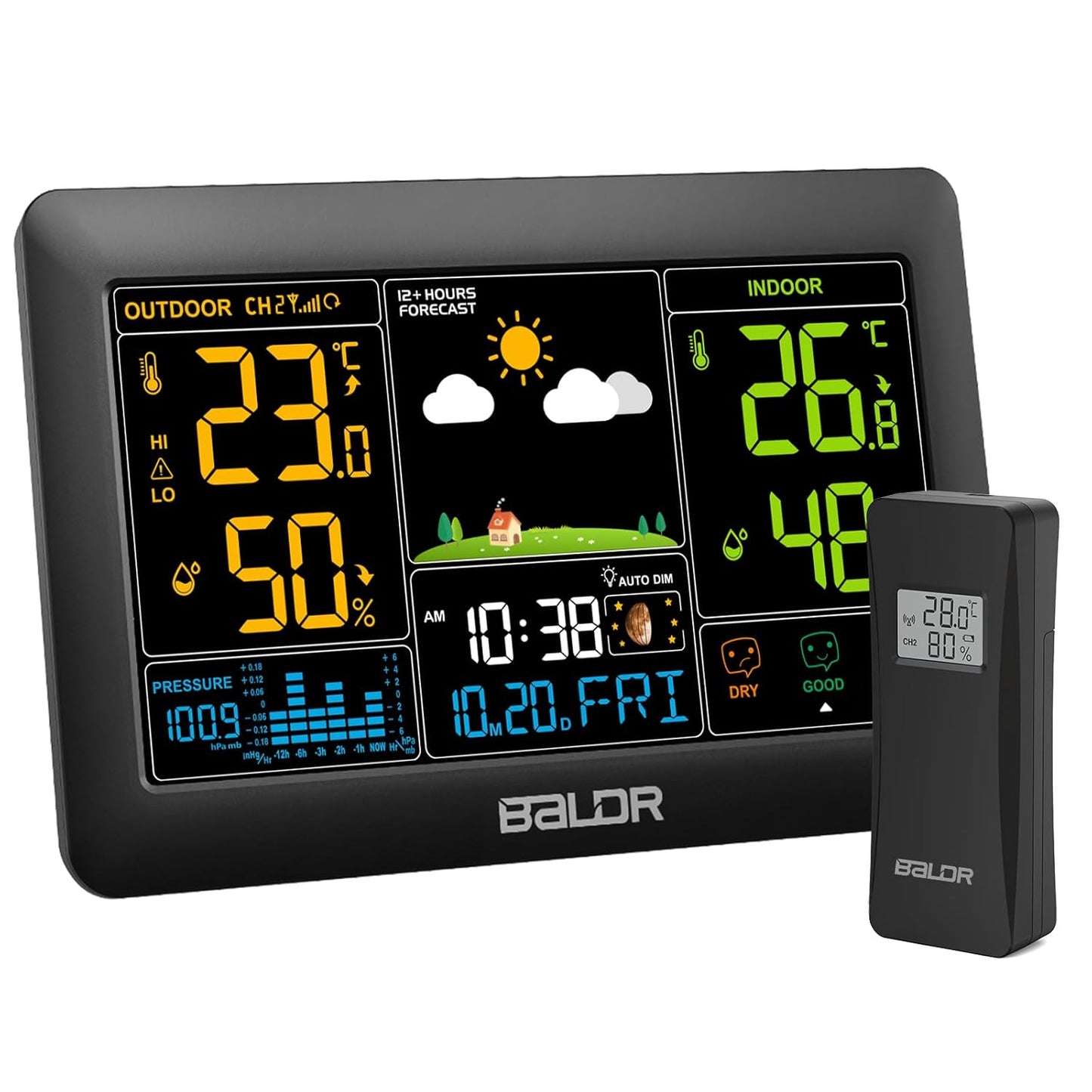 Funk Wetterstation mit Aussensensor, Schwarz