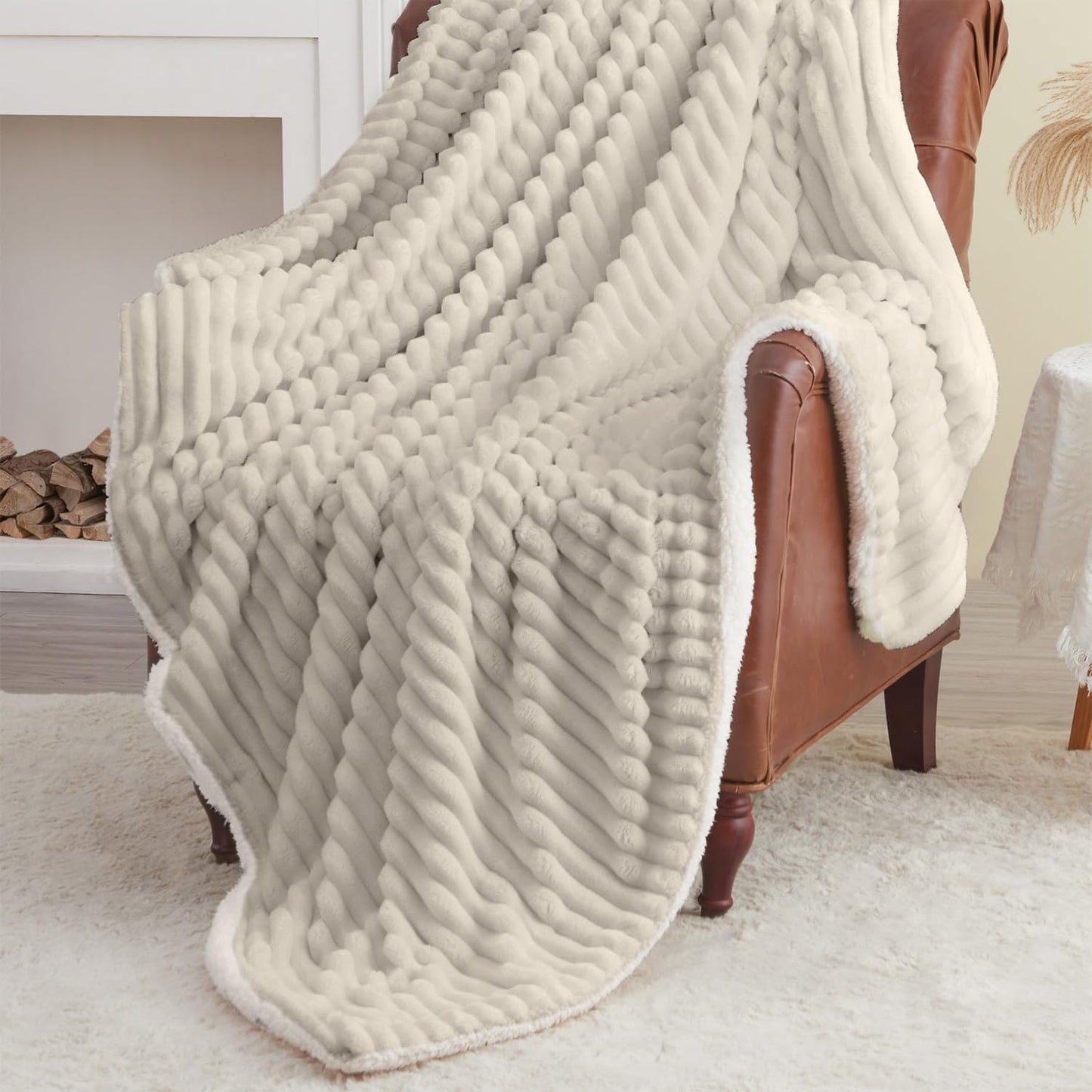 Flauschige XXL Kuscheldecke, Beige 220 x 240 cm