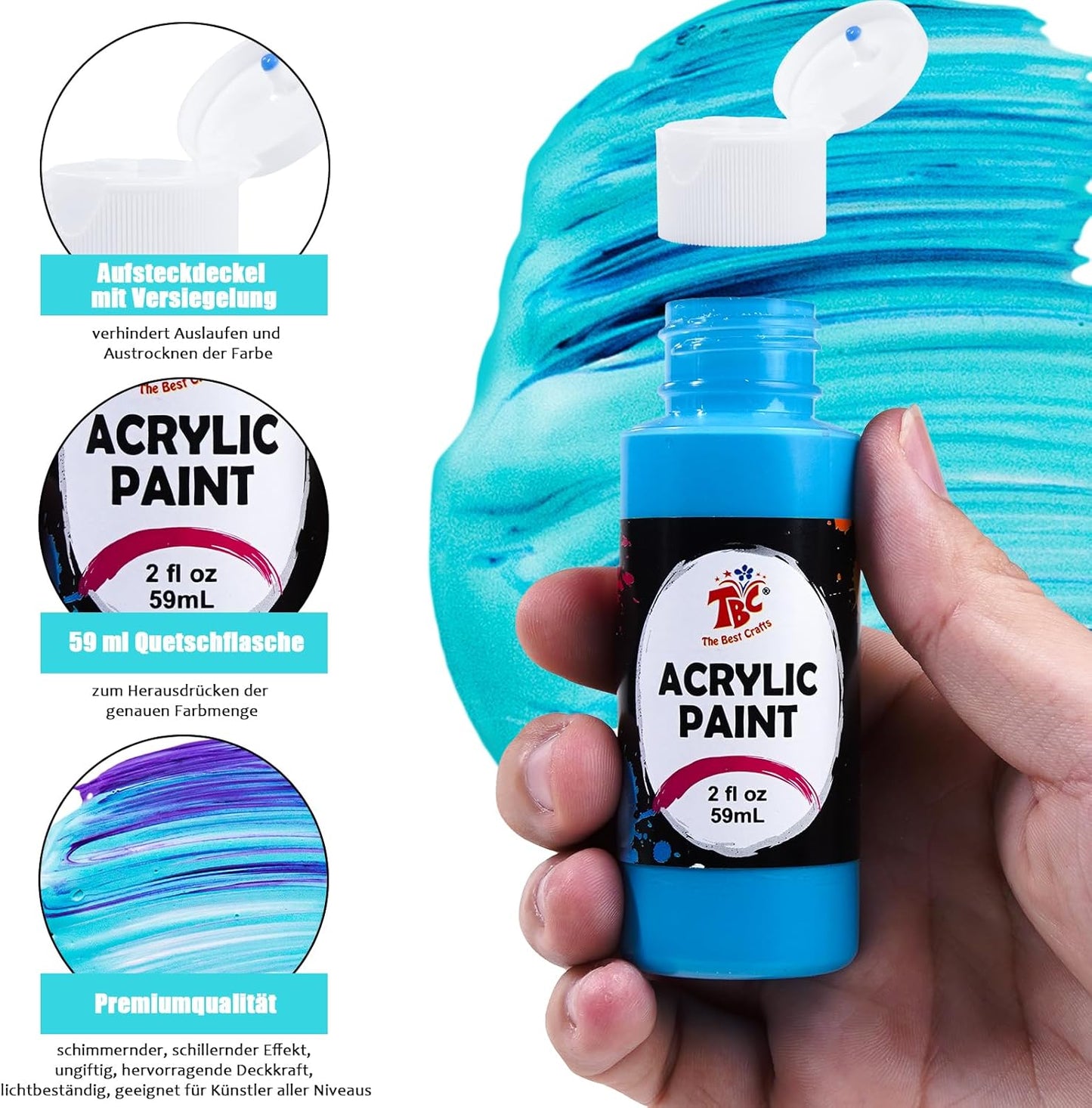 Acrylfarben-Set mit 10-teiligem Pinsel-Set, 36 x 60 ml, 36 Farben