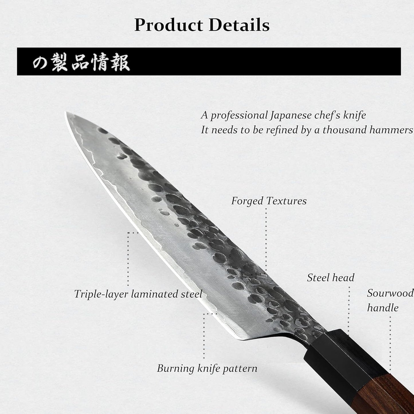 Handgeschmiedetes Santokumesser, 19 cm Santoku Kochmesser
