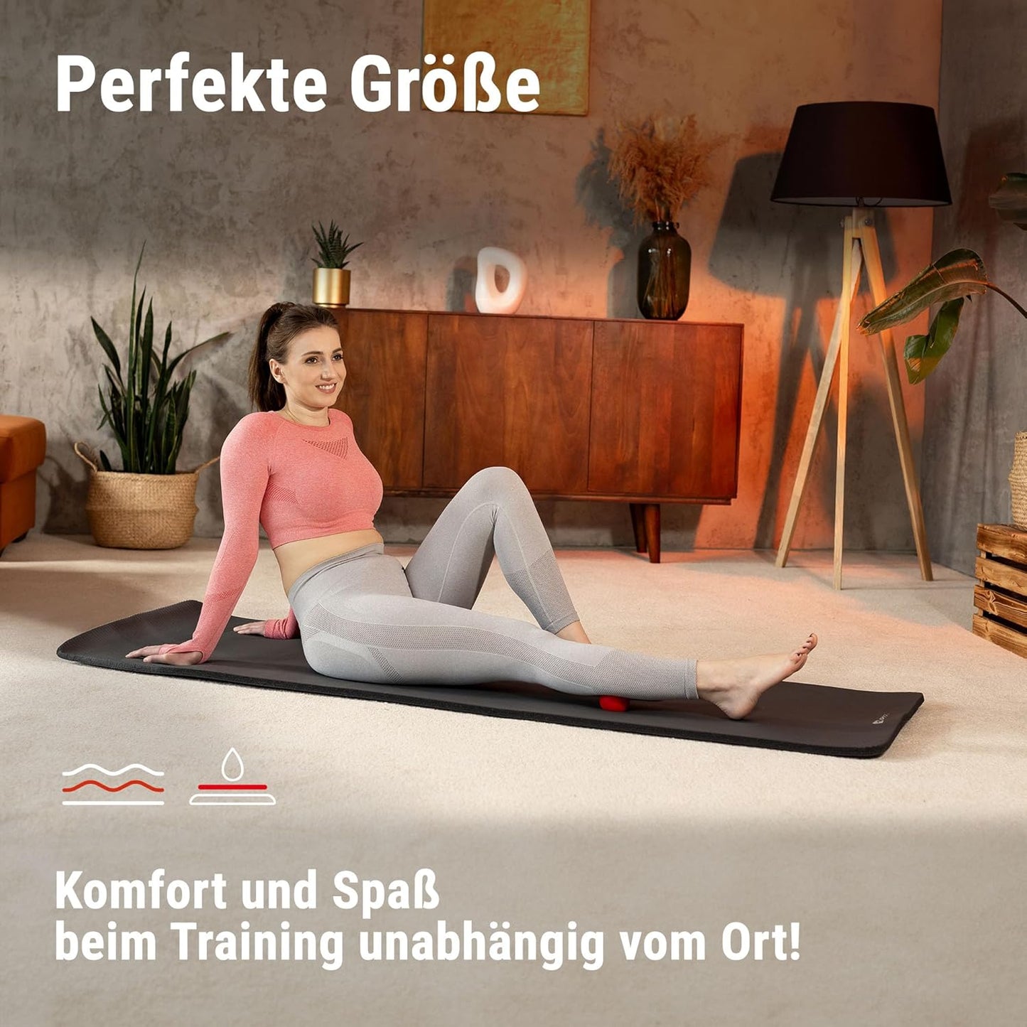 Gymnastikmatte 190 x 60 cm - rutschfest & gelenkschonend, BLACK