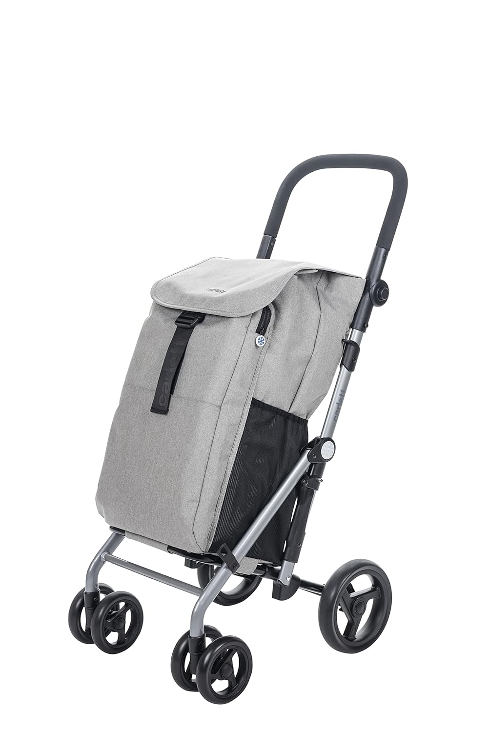 Faltbarer Einkaufswagen mit 4 Rädern und Thermotasche, 53L, Grau