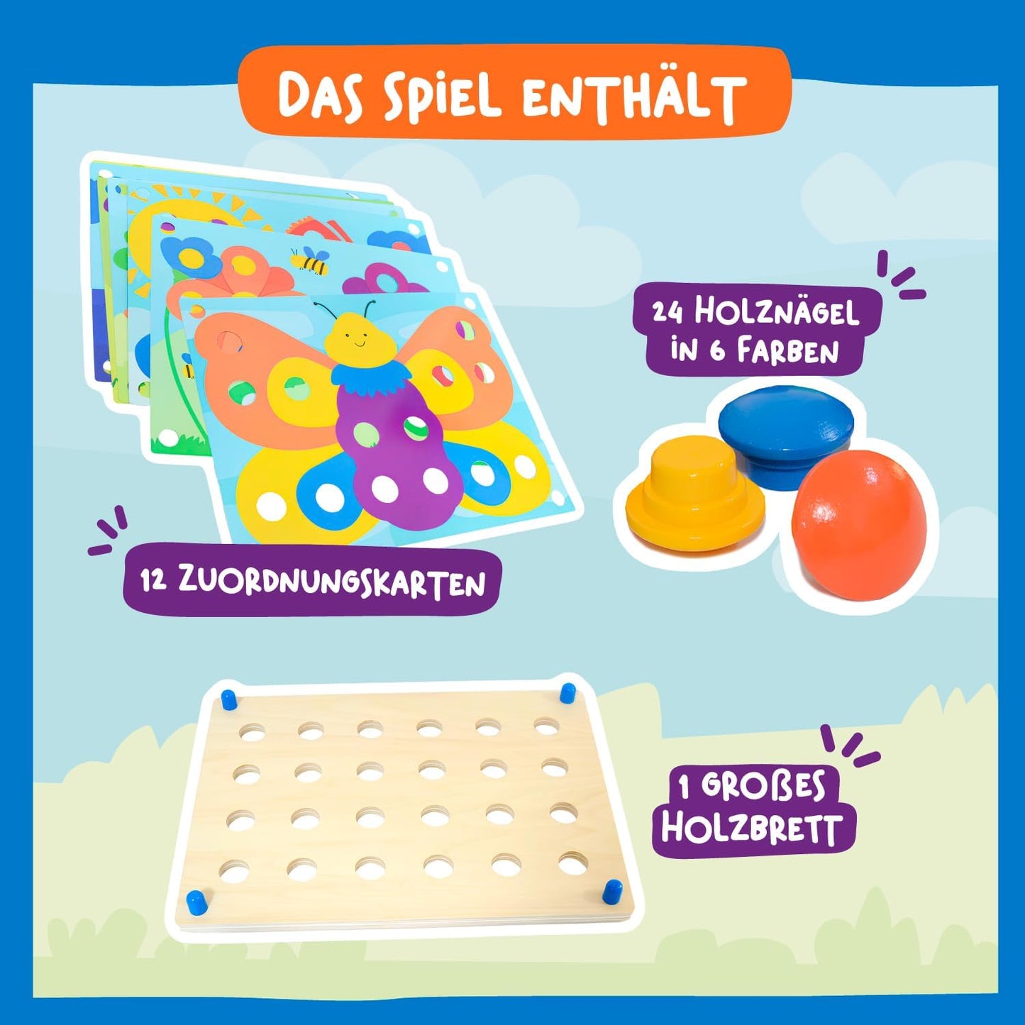Hölzernes Pegging-Spiel für Kleinkinder Bunte Knöpfe Passende Karten