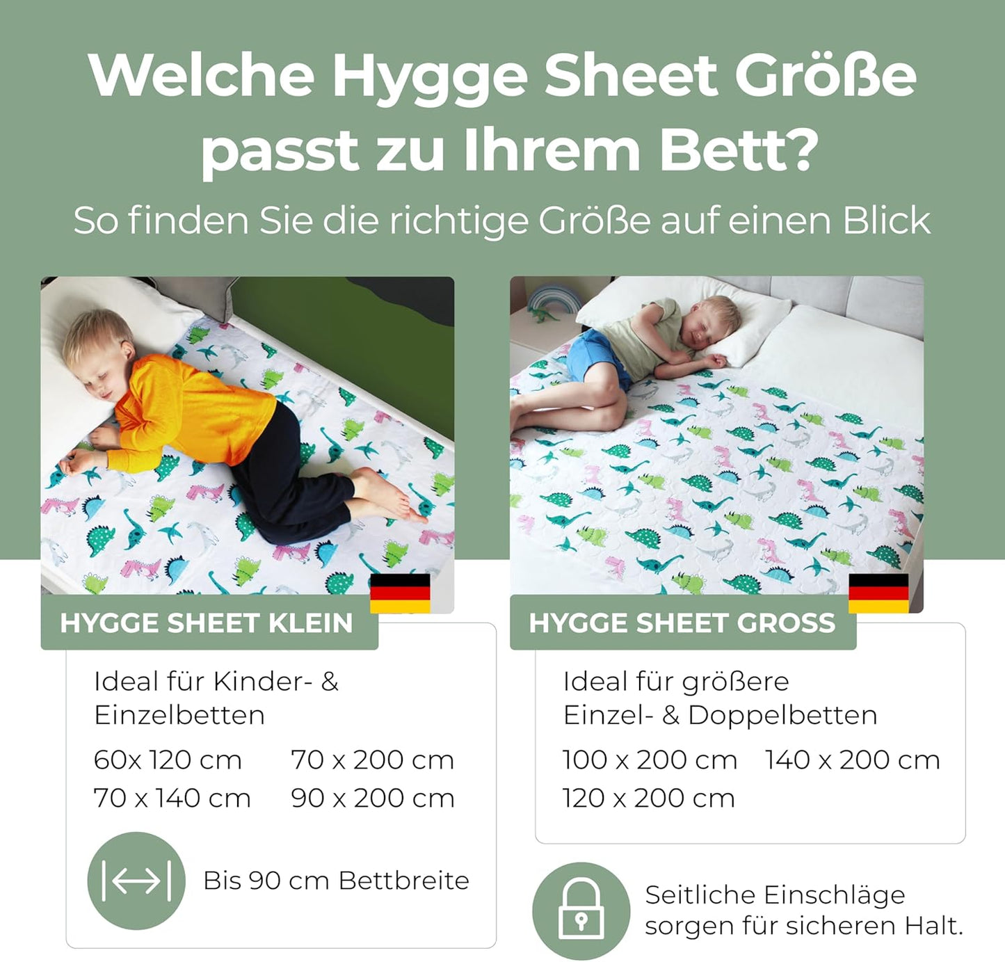 Wasserdichte Bettunterlage für Einzel- & Jugendbetten, Dino, Dino - Gross (Bis 140 Cm Breite) 1er-Pack
