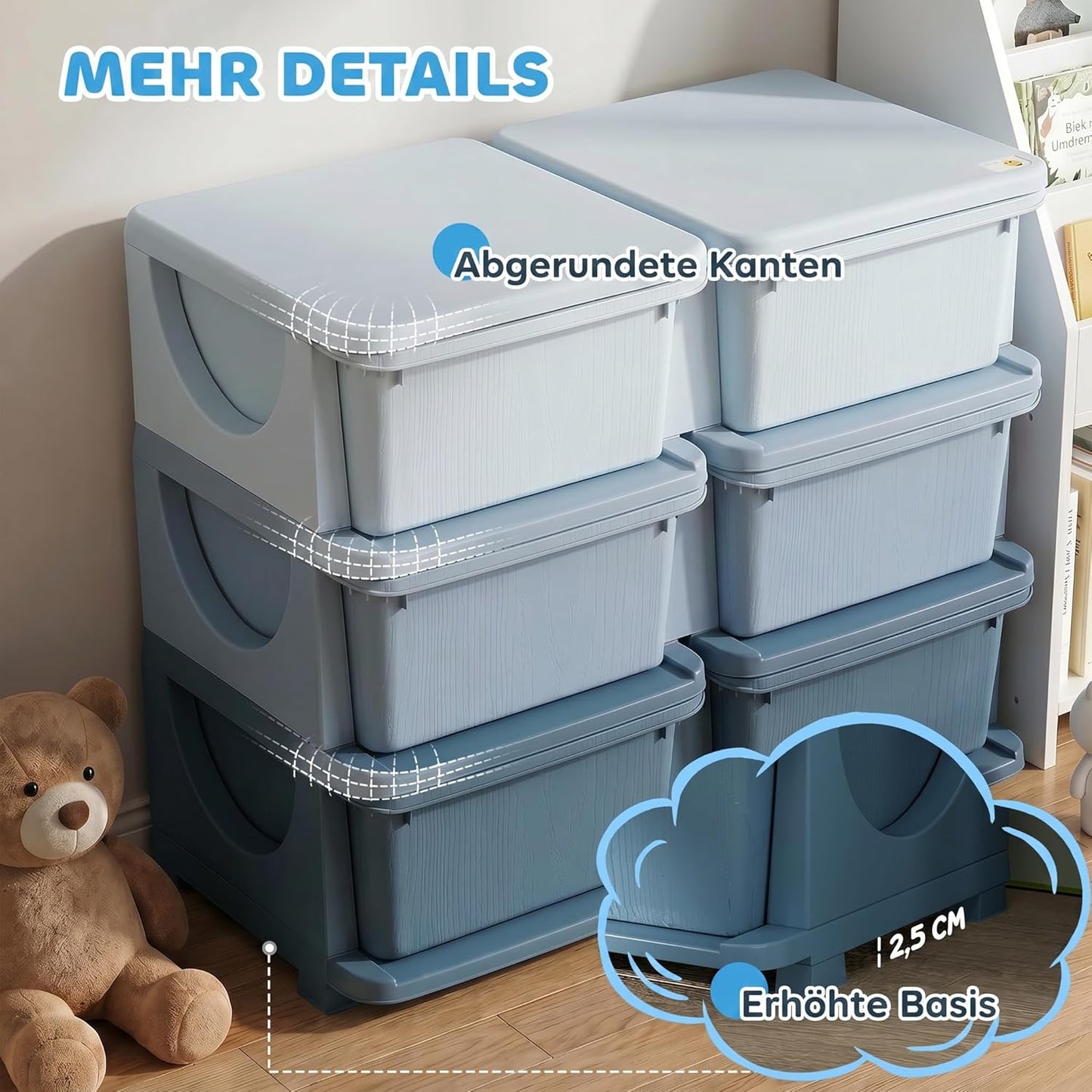 Schubladenschrank Spielzeug-Organizer für Kinderzimmer, 75L x 37B x 56,5H cm Blau