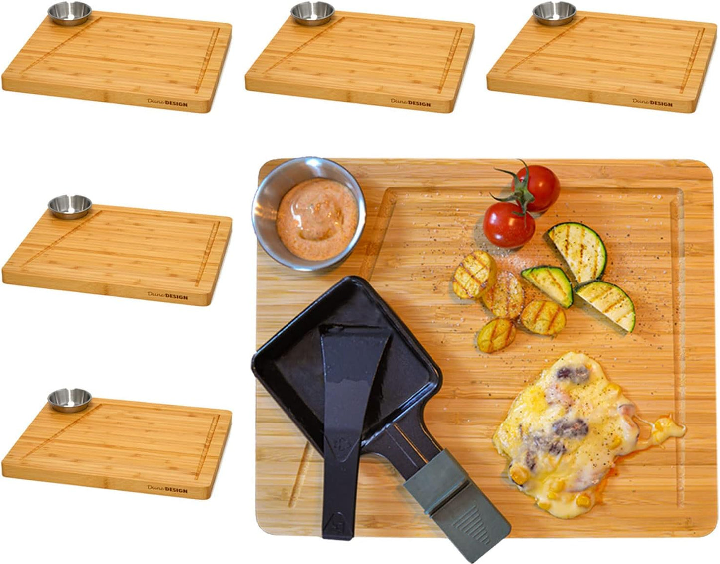 6 Personen Raclette-Teller-Set, 6er Set mit Dipschale