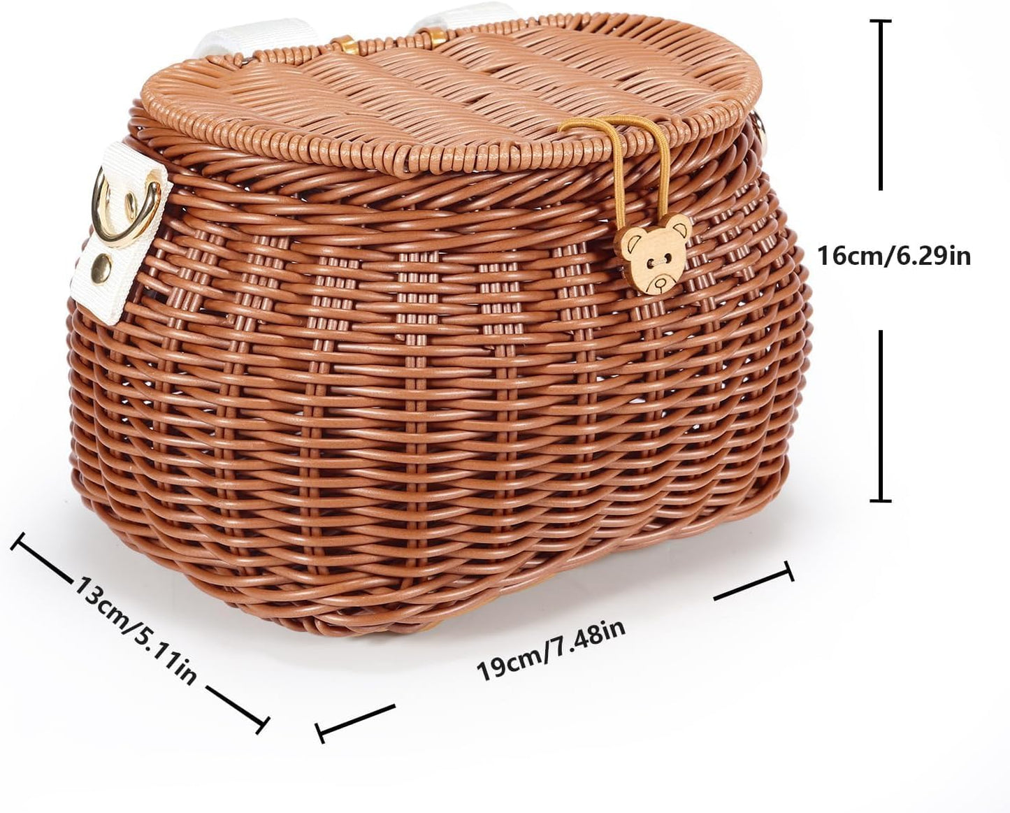 Abnehmbarer Kinderfahrradkorb, Rattan-Design, Braun