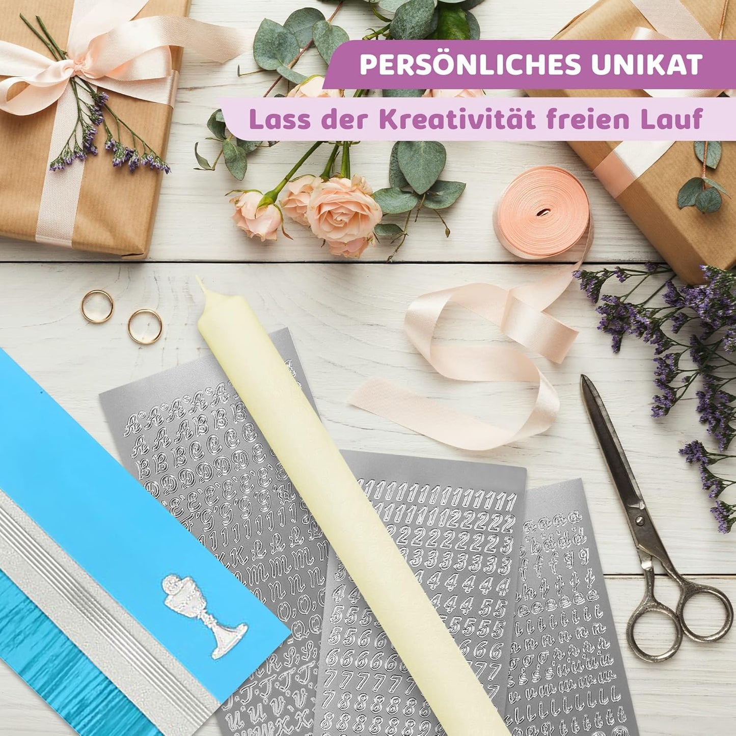 Kerzen-Rohling Set zur individuellen Gestaltung, Türkis mit Kelch Kerze 40x4 cm | Creme