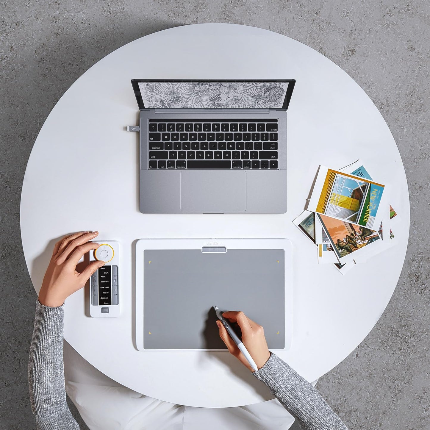 Zeichentablett mit Quick Key 2, Nebelweiss