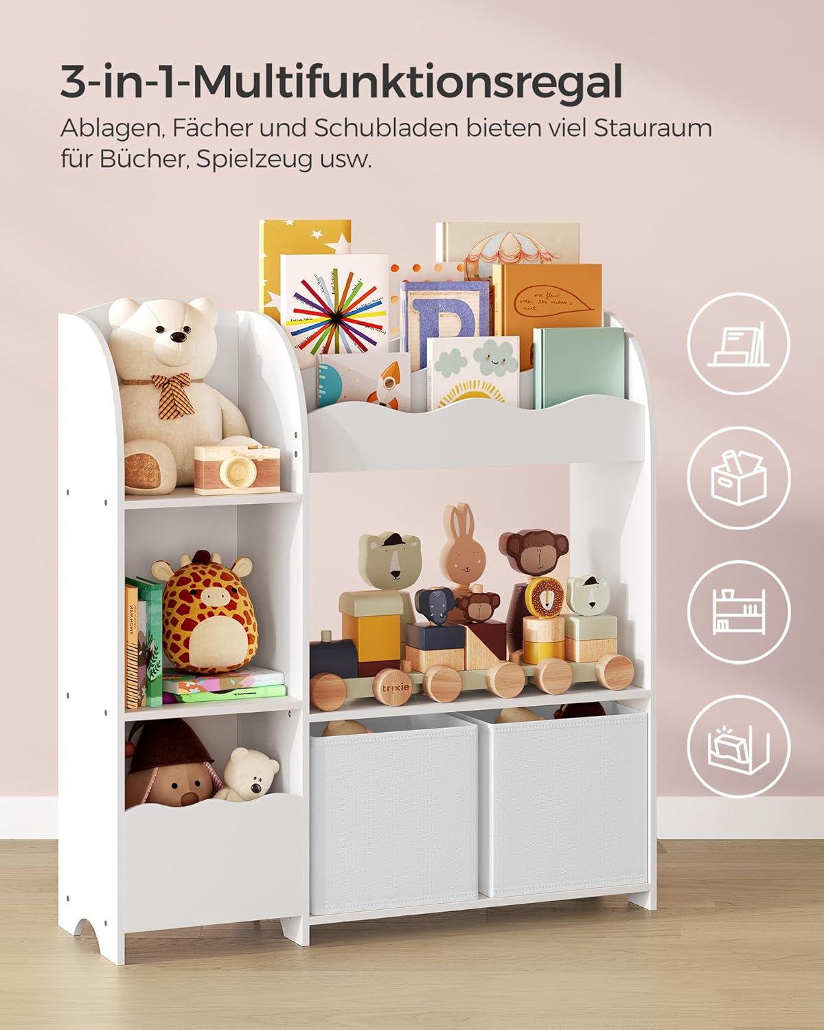 Kinder-Spielzeugregal mit Aufbewahrungsboxen, Wolkenweiss