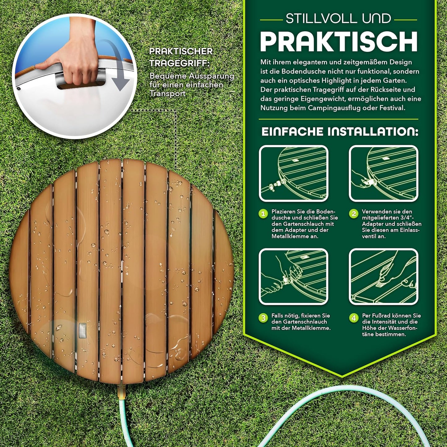 Gartendusche Outdoor mit Fussrad und Fontänenhöhe bis 4 m, Braun - Rund