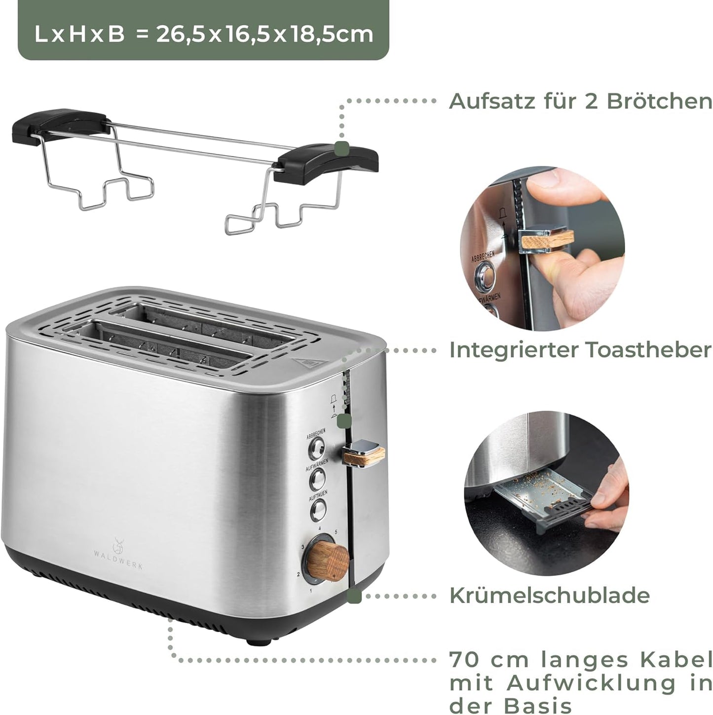 Edelstahl-Toaster, Toaster Edelstahl und Holz