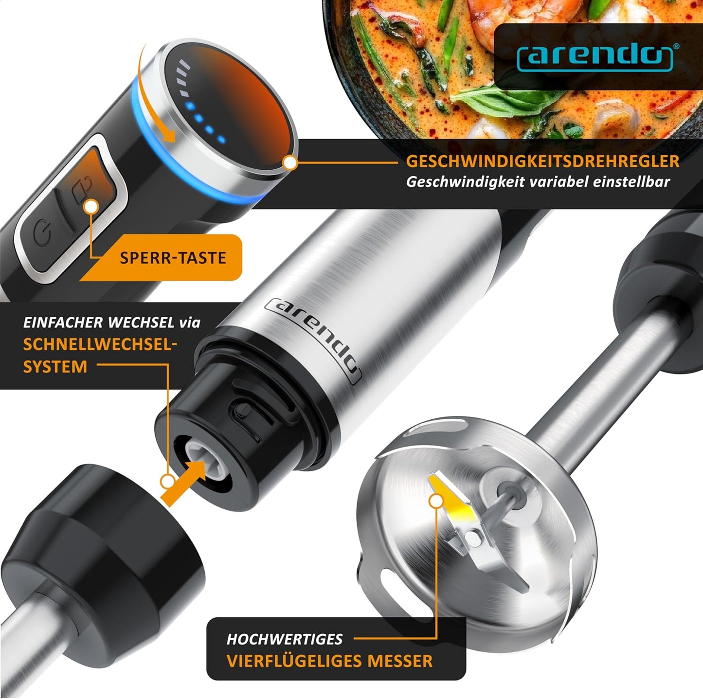 Kabelloser Stabmixer mit Zubehör-Set, D: Kabellos