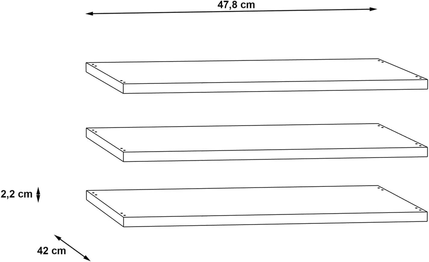 3er Set Einlegeböden, Grau 47,8 x 42 x 2,2 cm