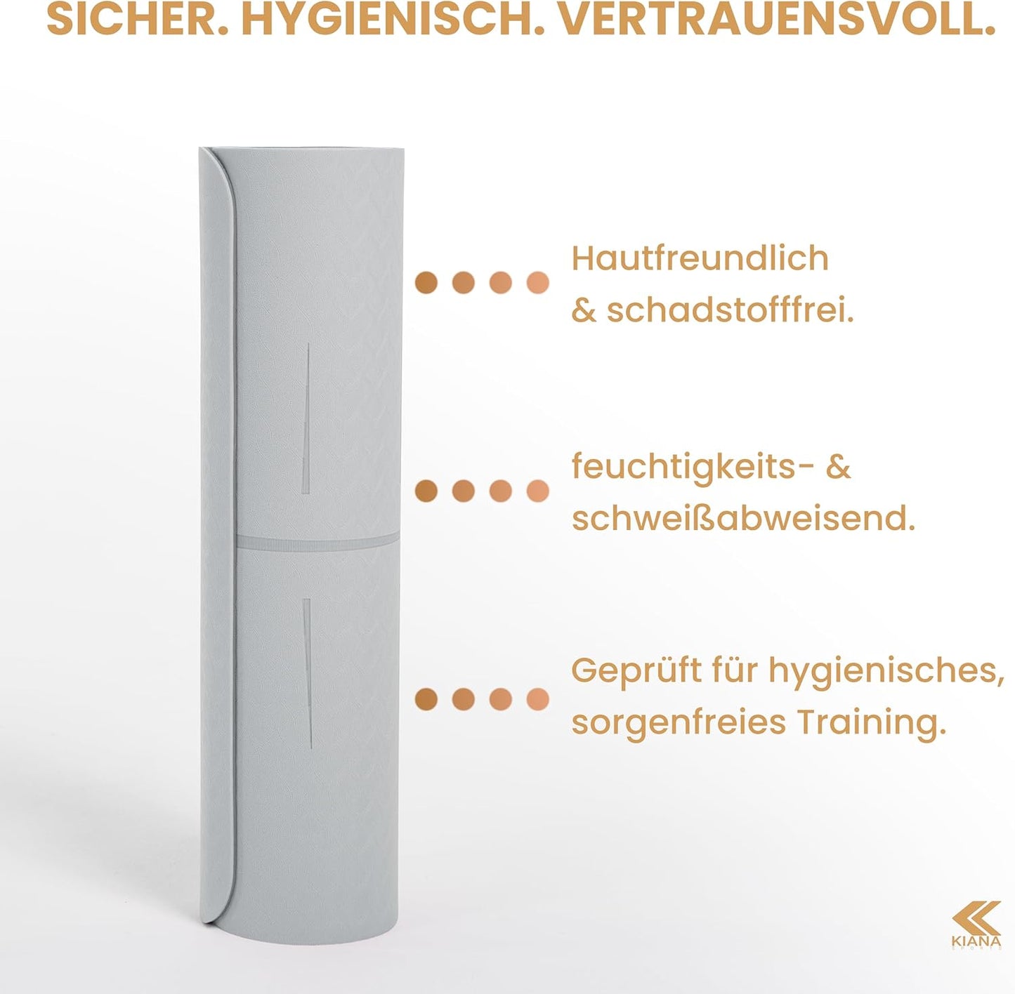 Rutschfeste Yoga- und Gymnastikmatte, 8 mm dick Grau