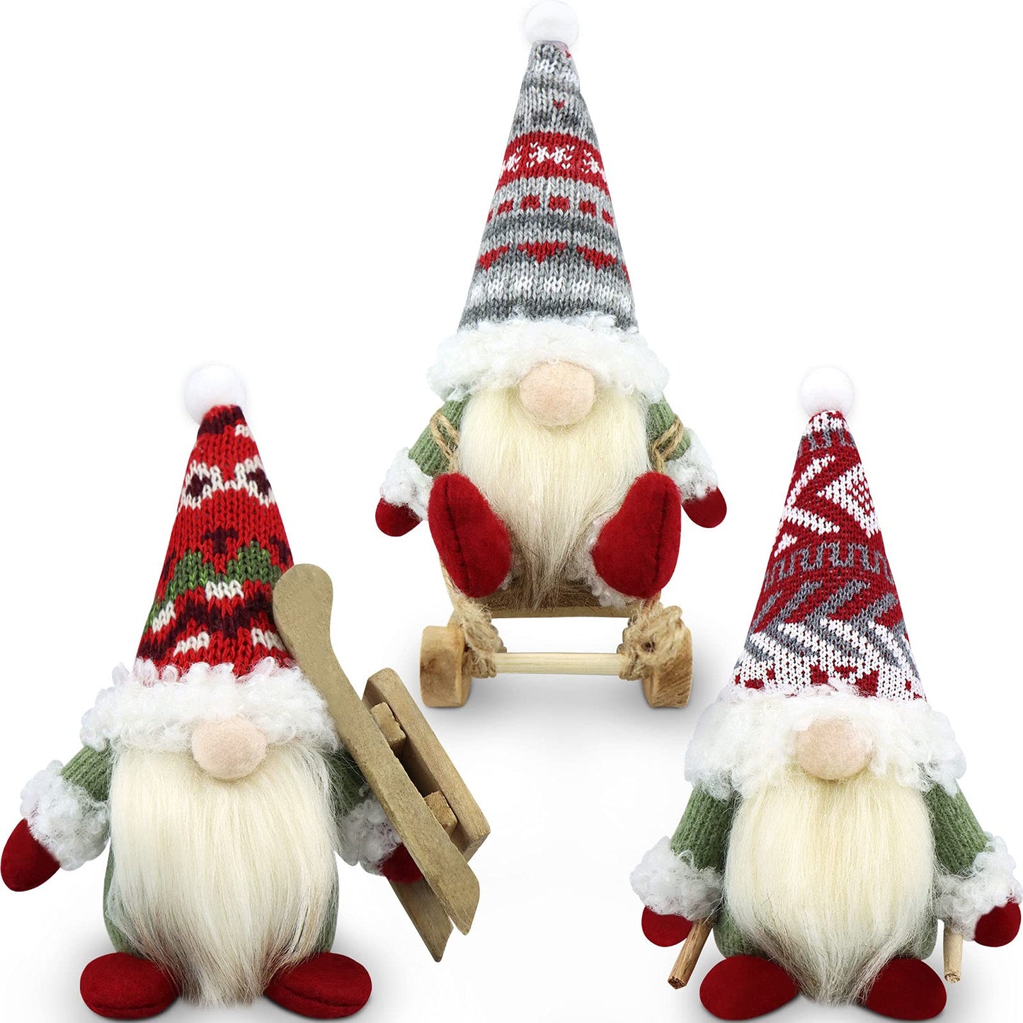 3-teiliges Weihnachtswichtel Figuren-Set, Klassische Farbe