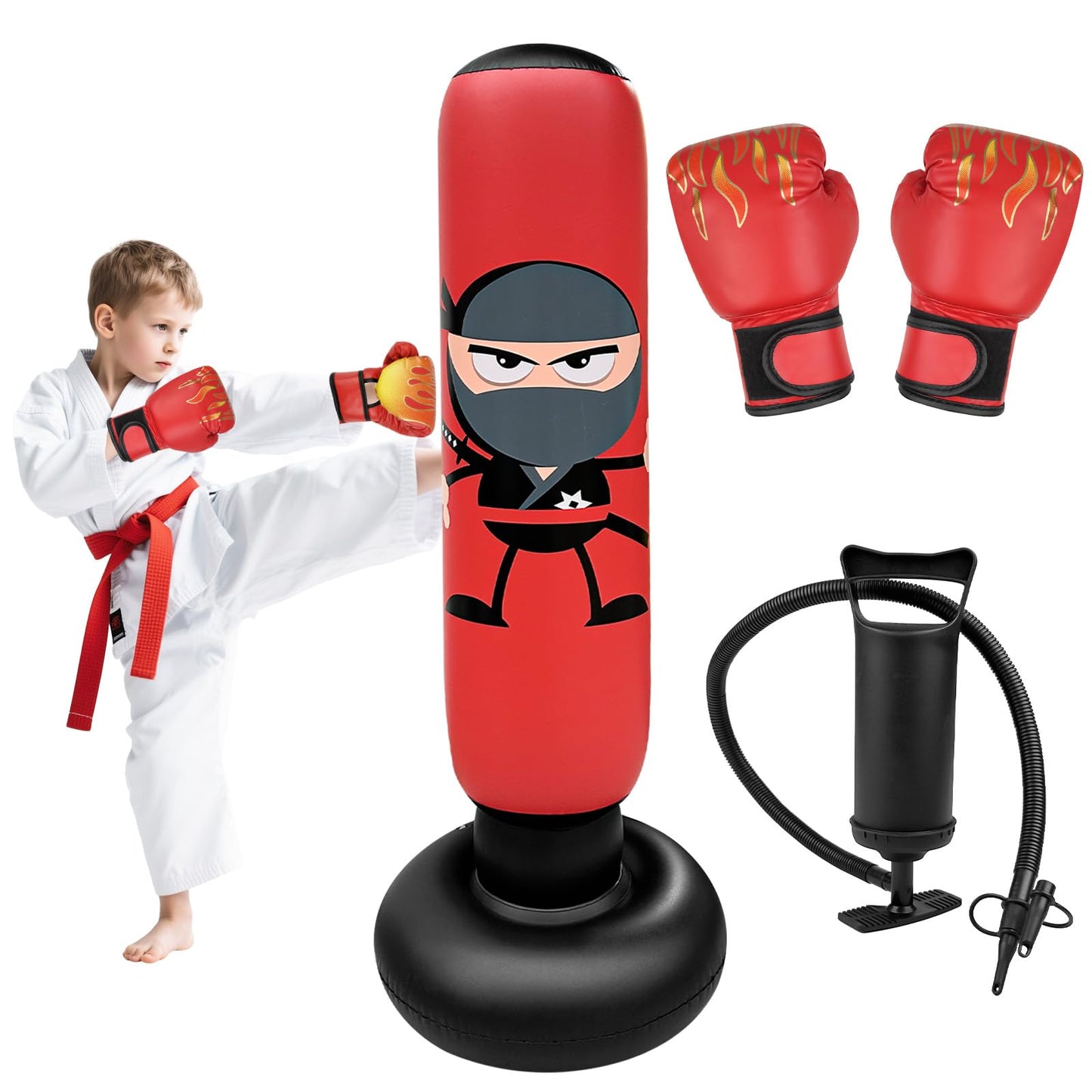 Boxsack-Set für Kinder mit Handschuhen und Pumpe