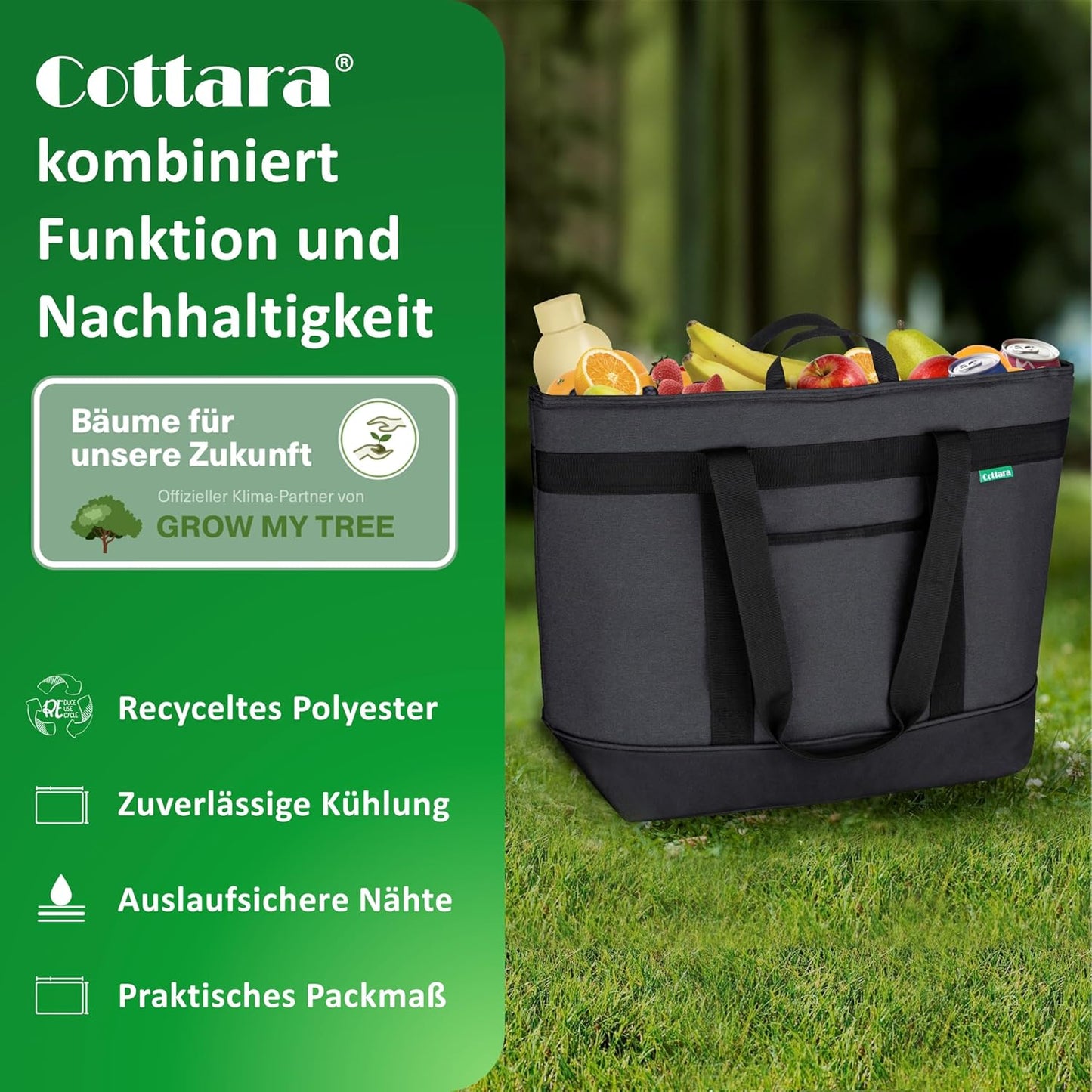 Faltbare Kühltasche, XL - 30 Liter Grau