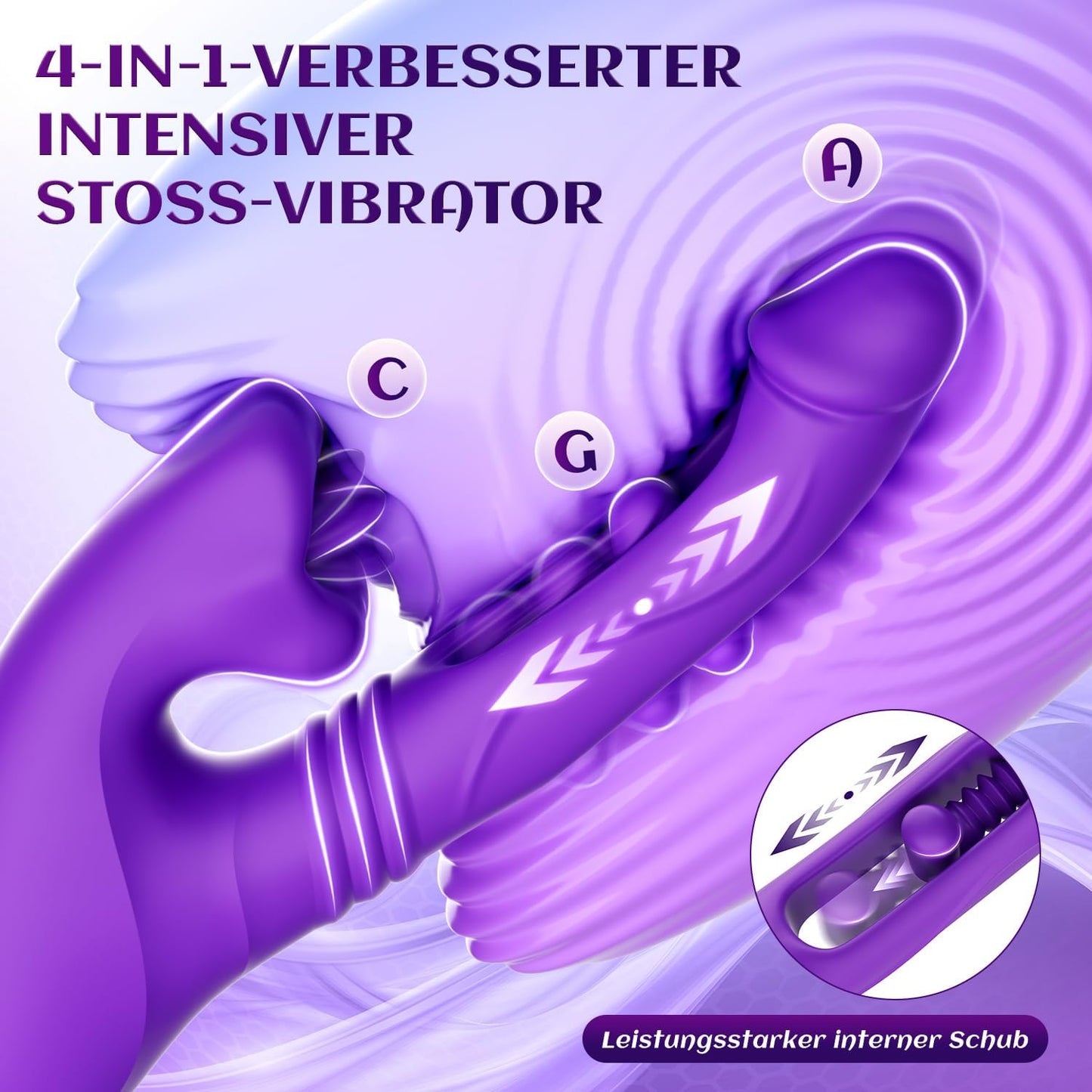 Vibrations-Dildo mit Stoss- und Leckfunktion, Lila