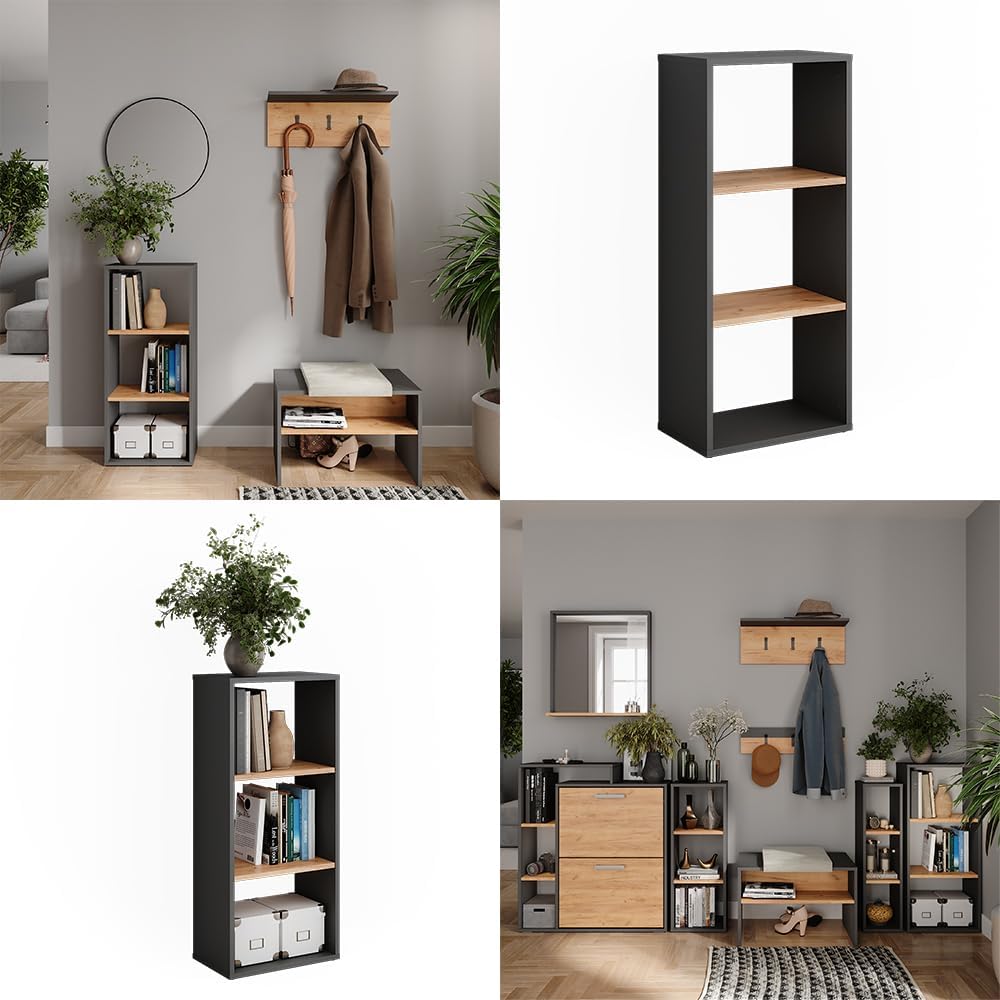 Standregal Orlando, Anthrazit/Goldkraft Eiche 90x40 cm
