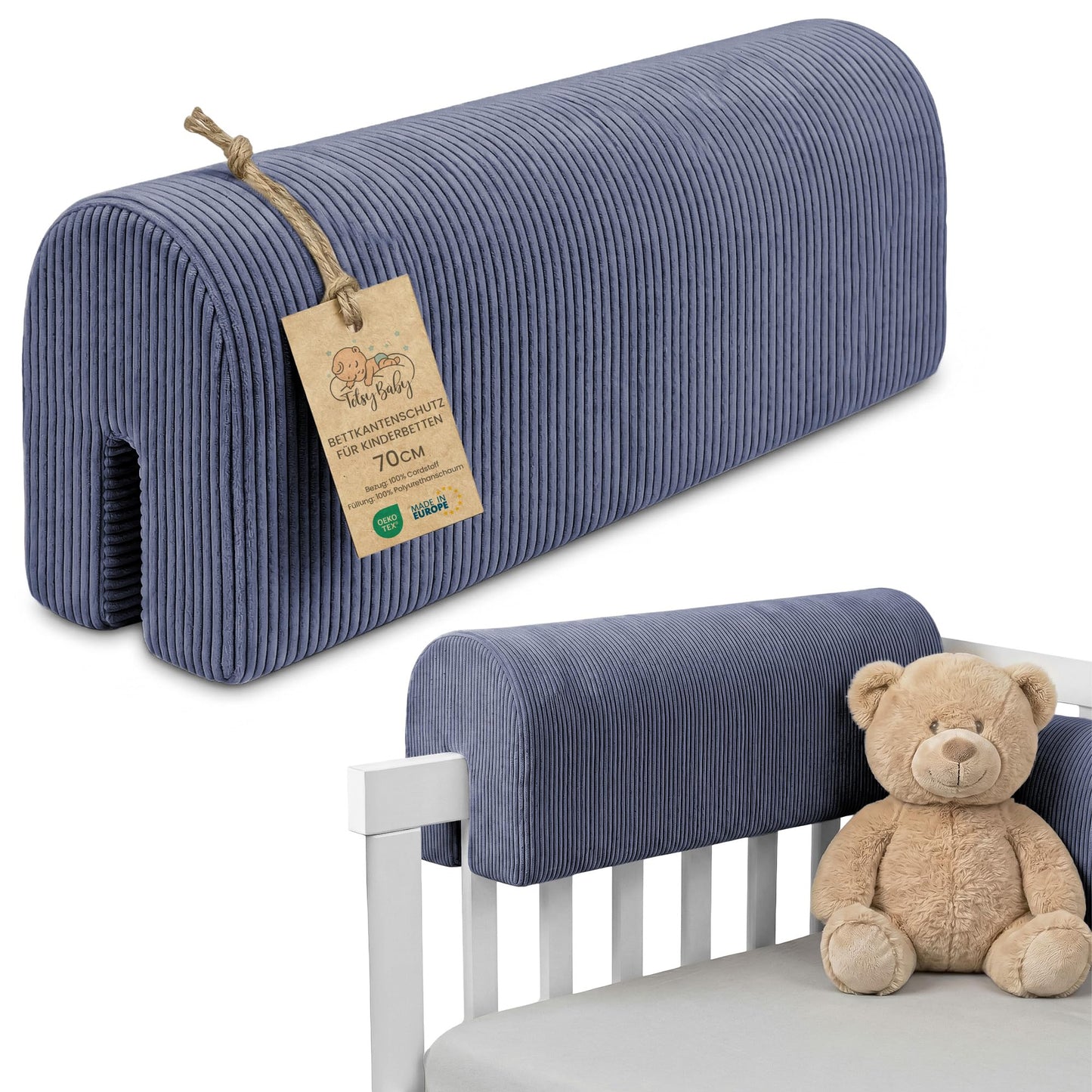 Bettkantenschutz für Kinderbetten, Jeansfarbe 70 cm