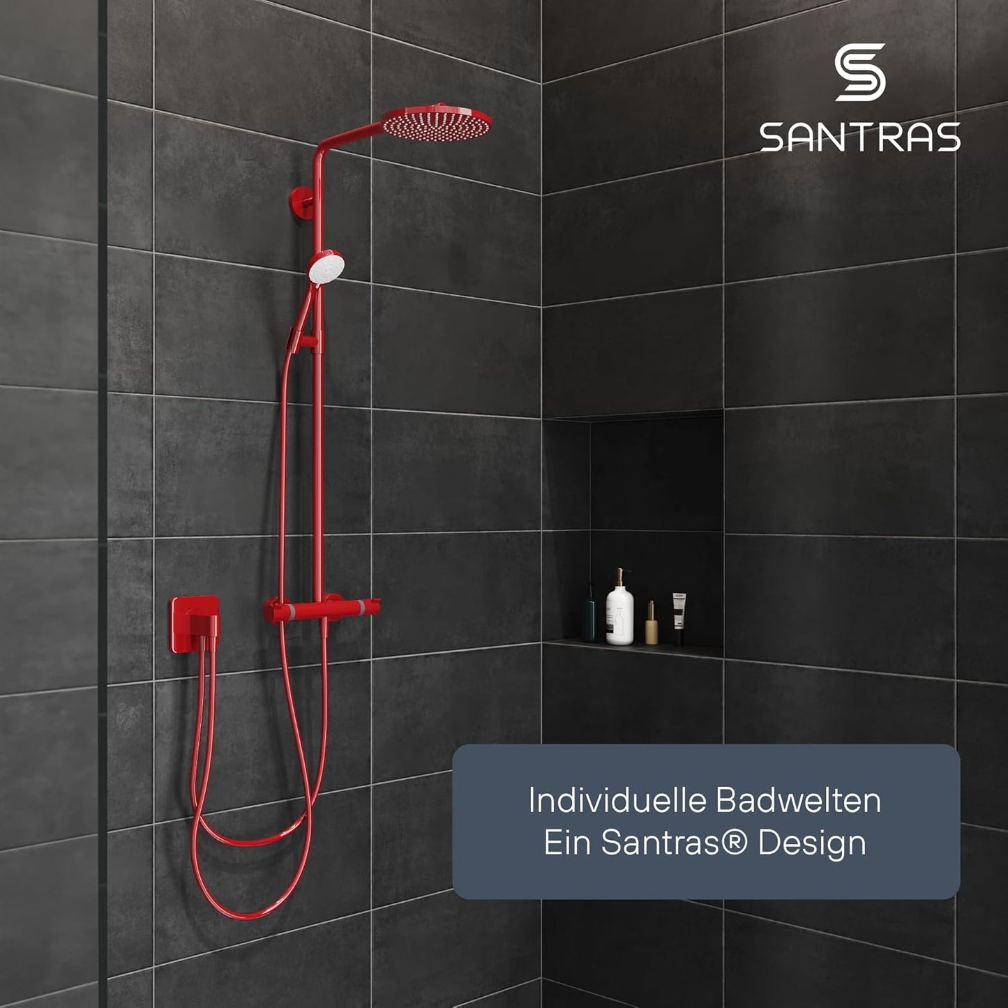 Handbrause mit dreifach verstellbarem Duschkopf, Rot, Dreifach verstellbar