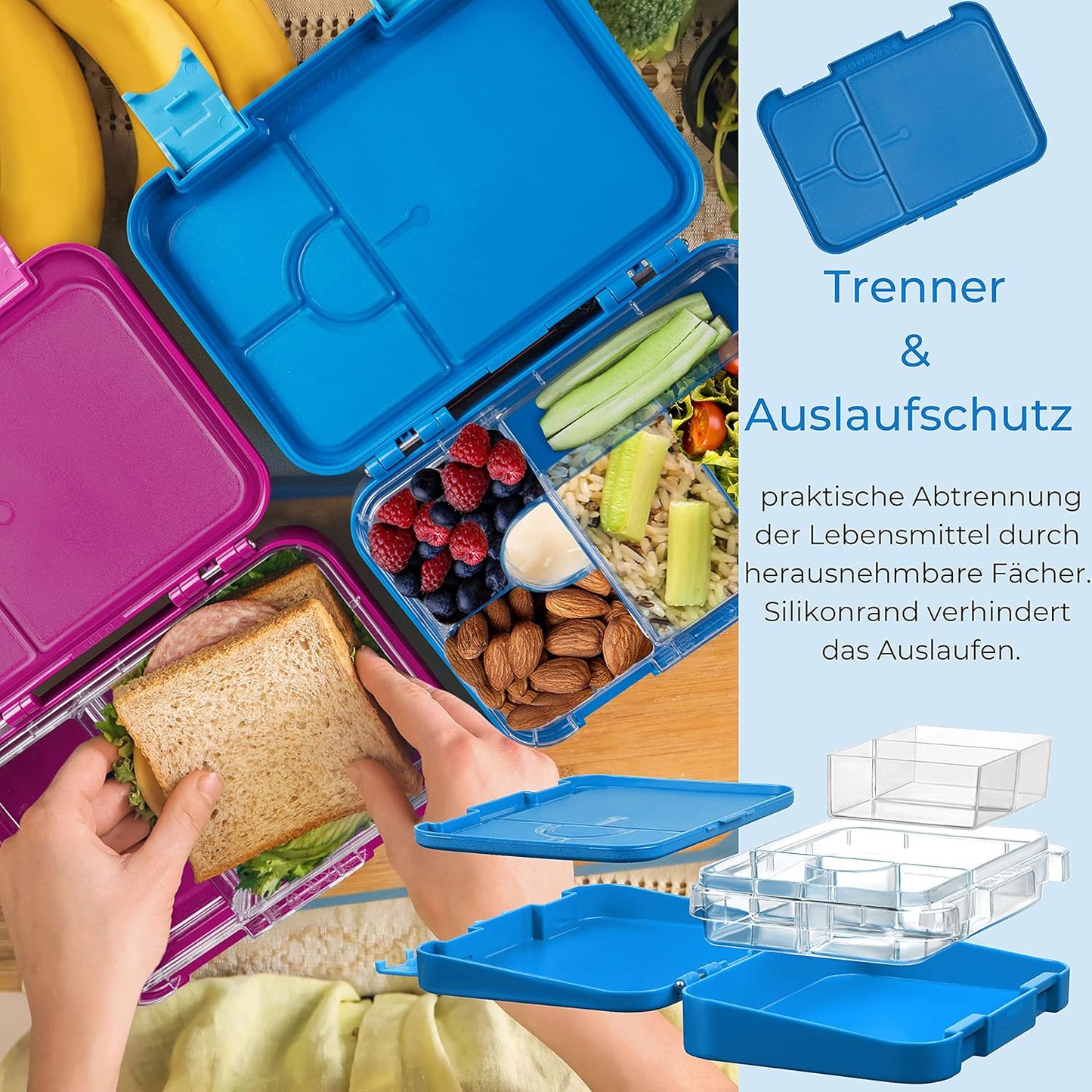 Bento Box mit Bagger-Motiv für Kinder, Blau - Bagger Len 21x15x4,5cm