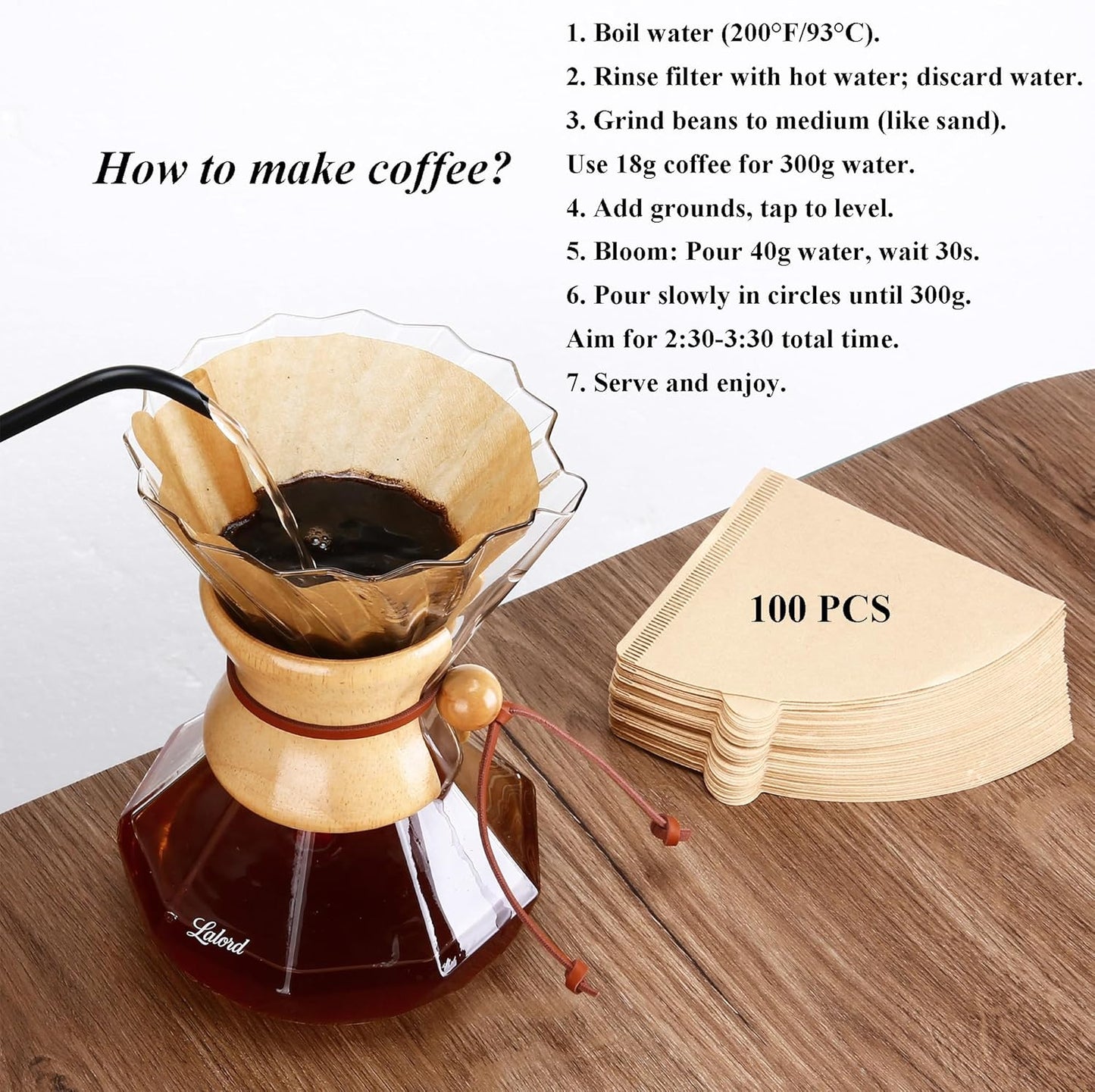 Pour-Over Kaffeebereiter mit Papierfiltern (550 ml), 550 ml(Paper Filter, Clear)