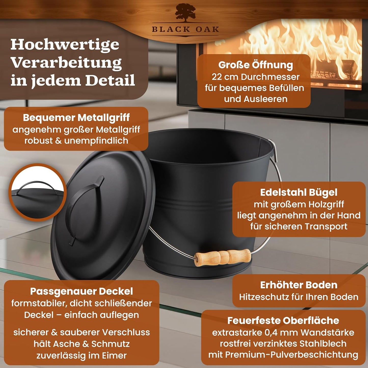 Ascheeimer mit Deckel, Piton 5L Eimer