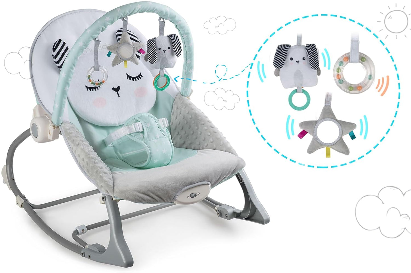 Babywippe mit Vibration und Spielzeugen, Grau-Minze