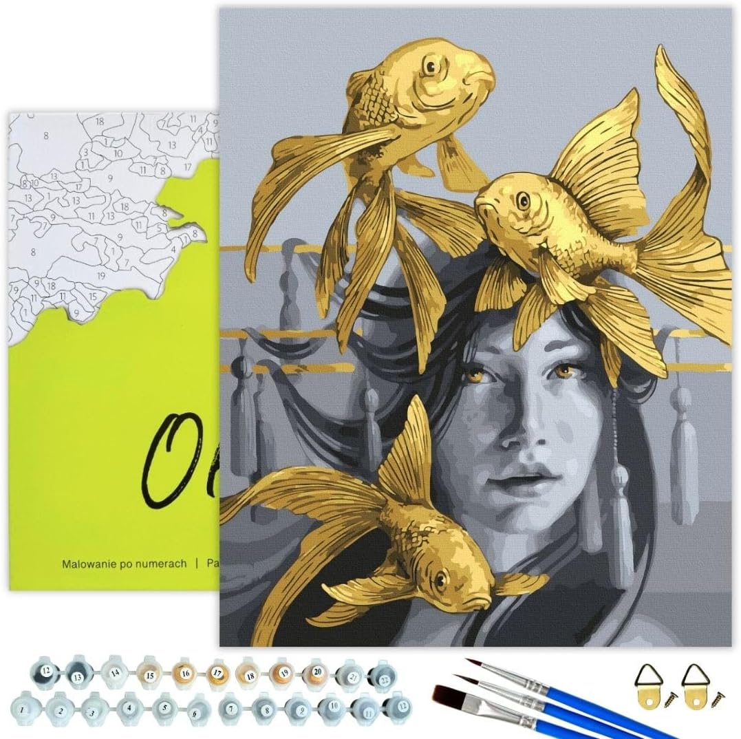Malen nach Zahlen Set 40x50 cm, Mädchen Mit Fischen