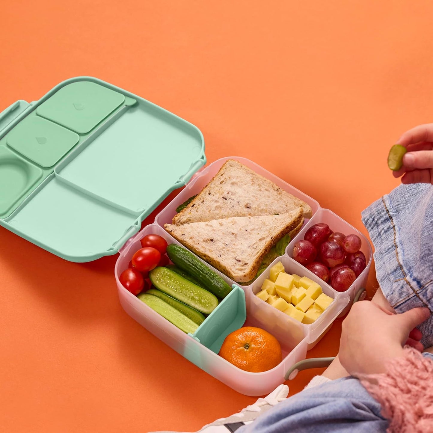 Grosse Bento-Box mit Kühlpack und Trenner 4 Fächer, Spearmint