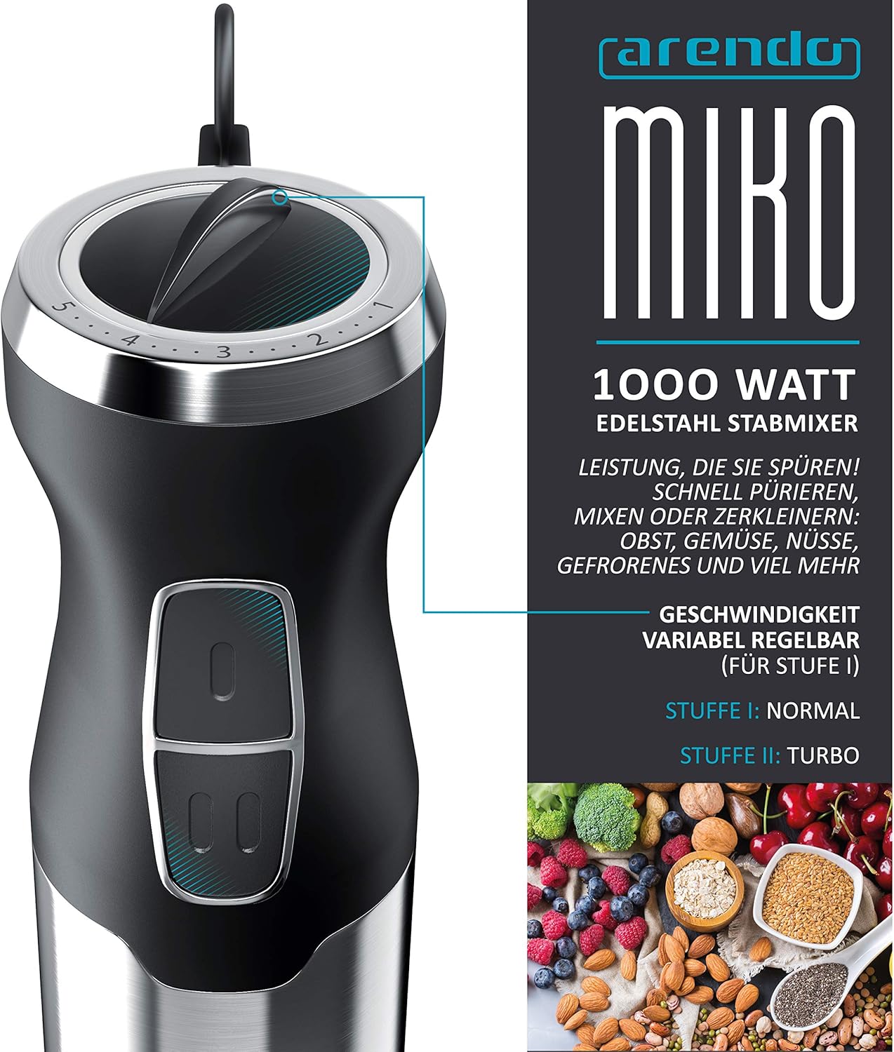 Stabmixer mit Turbotaste, C: 1000 Watt