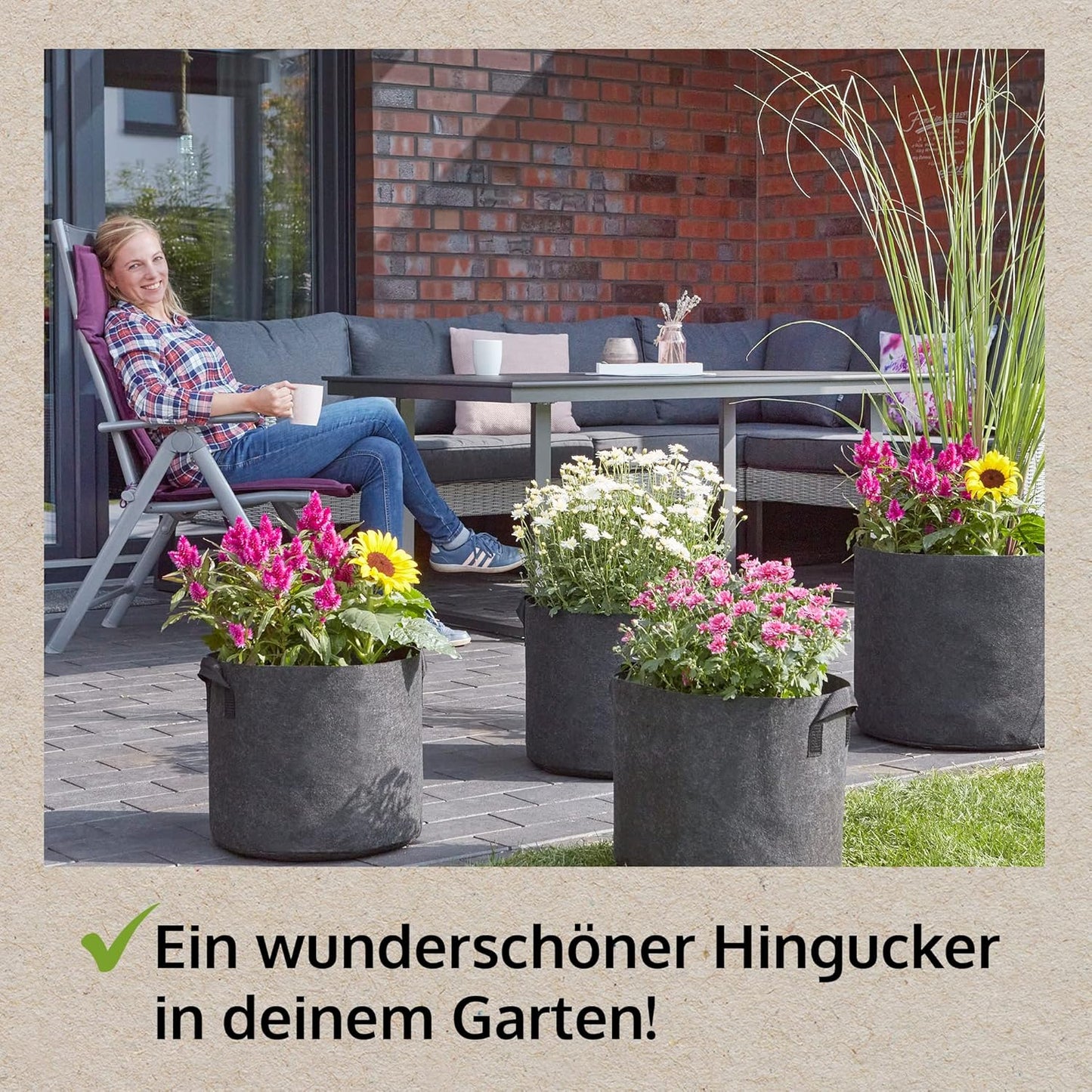 Pflanztaschen Set aus Vlies, 3 Stück x 60 Liter