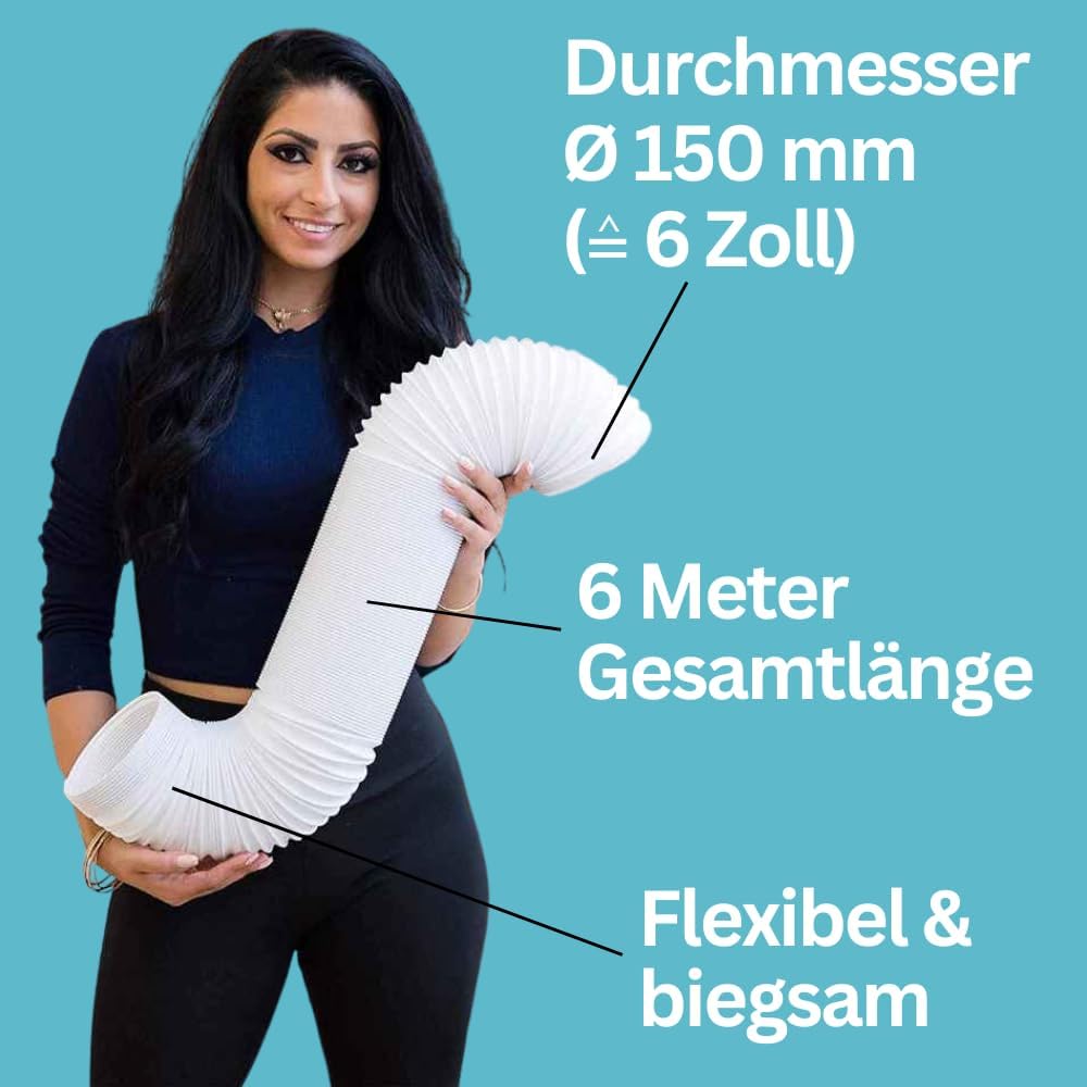 Flexibler Abluftschlauch für Klimageräte (150mm, 6m), 6 Meter Länge