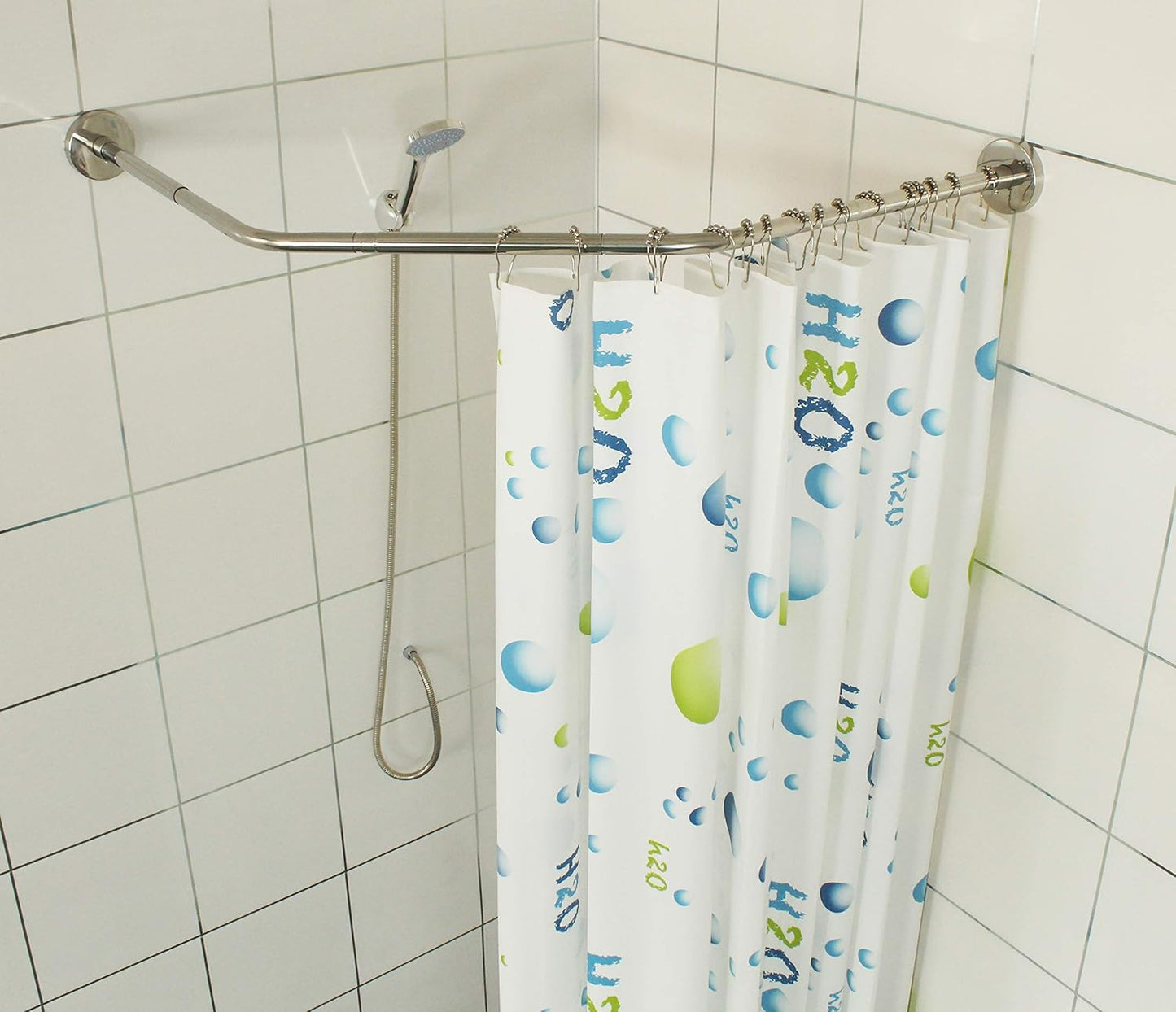 Längenverstellbare Eck-Duschvorhangstange, Silber Diamantform, Beidseitig: 43-65 Cm,mitte: 51cm-66 Cm