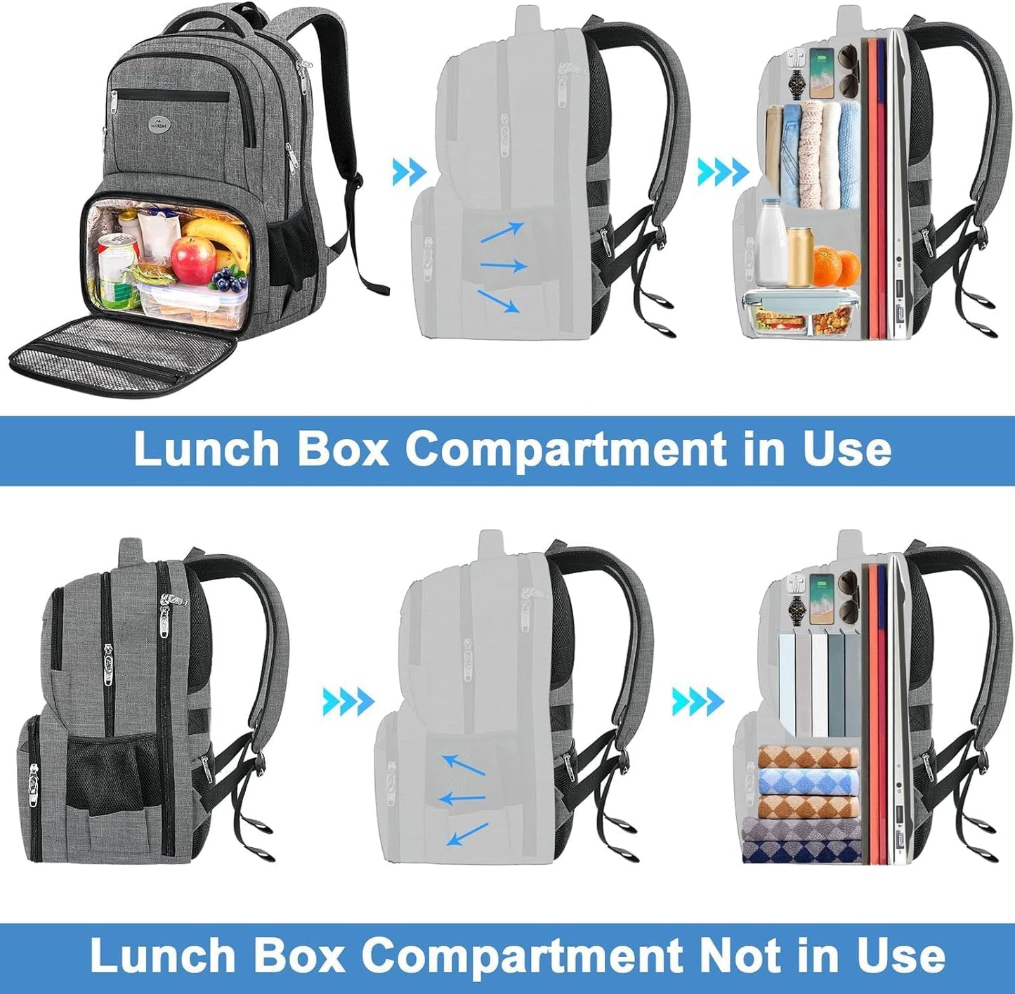 Laptop-Rucksack mit Kühlfach und USB-Anschluss, L Grau