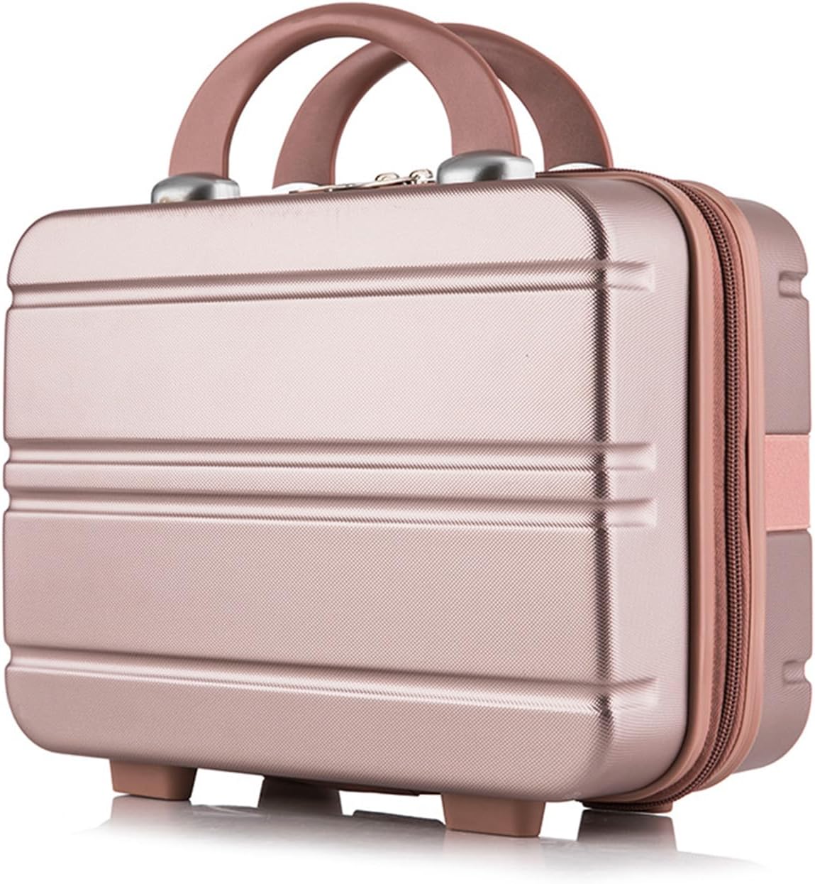 Hartschalen Kosmetikkoffer mit Gummiband und Reissverschluss, Elegante Farbe Roségold