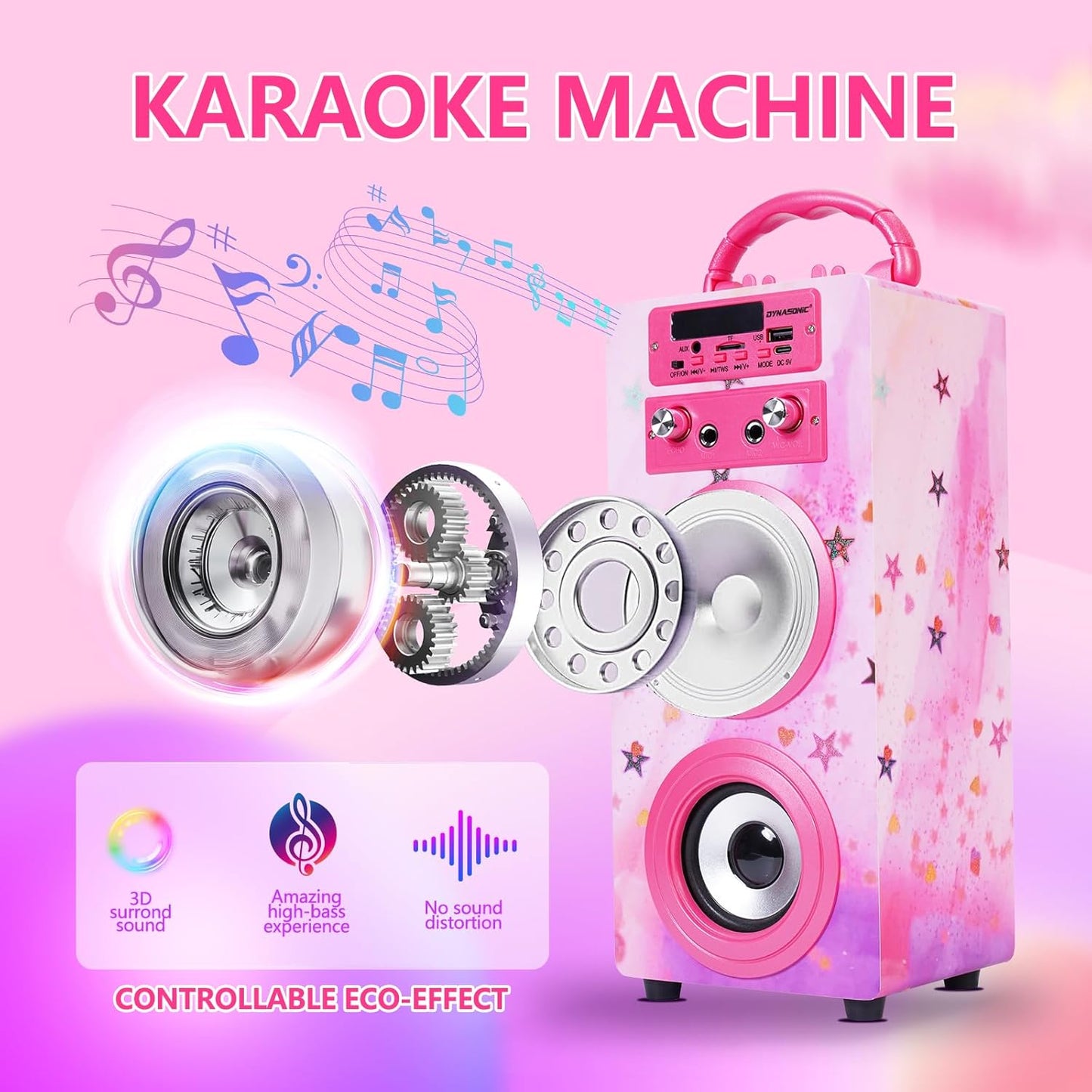 Tragbare Karaoke-Maschine mit 2 Mikrofonen, Model 15 lights