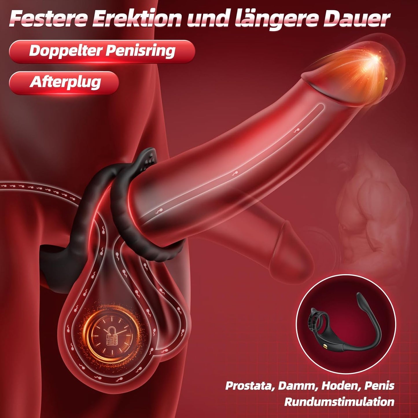 Prostata Stimulator mit Vibrator und Penisring, Noir