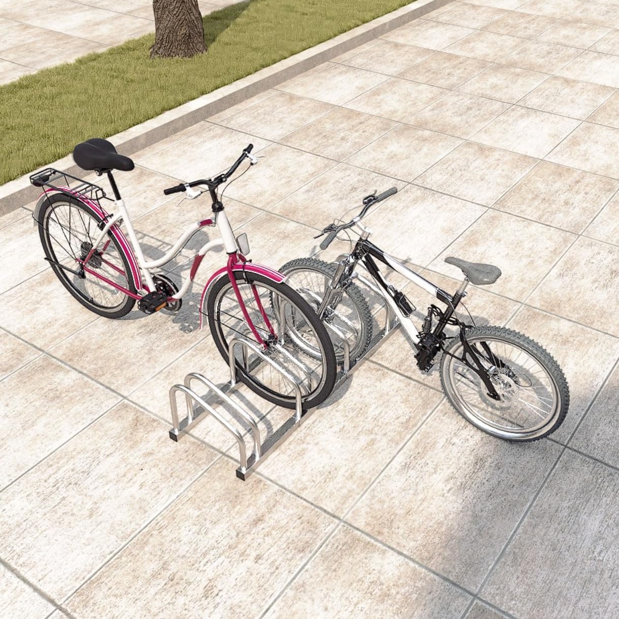 Fahrrad-Aufstellständer für 2 Räder, Für 2 Fahrräder, Silber