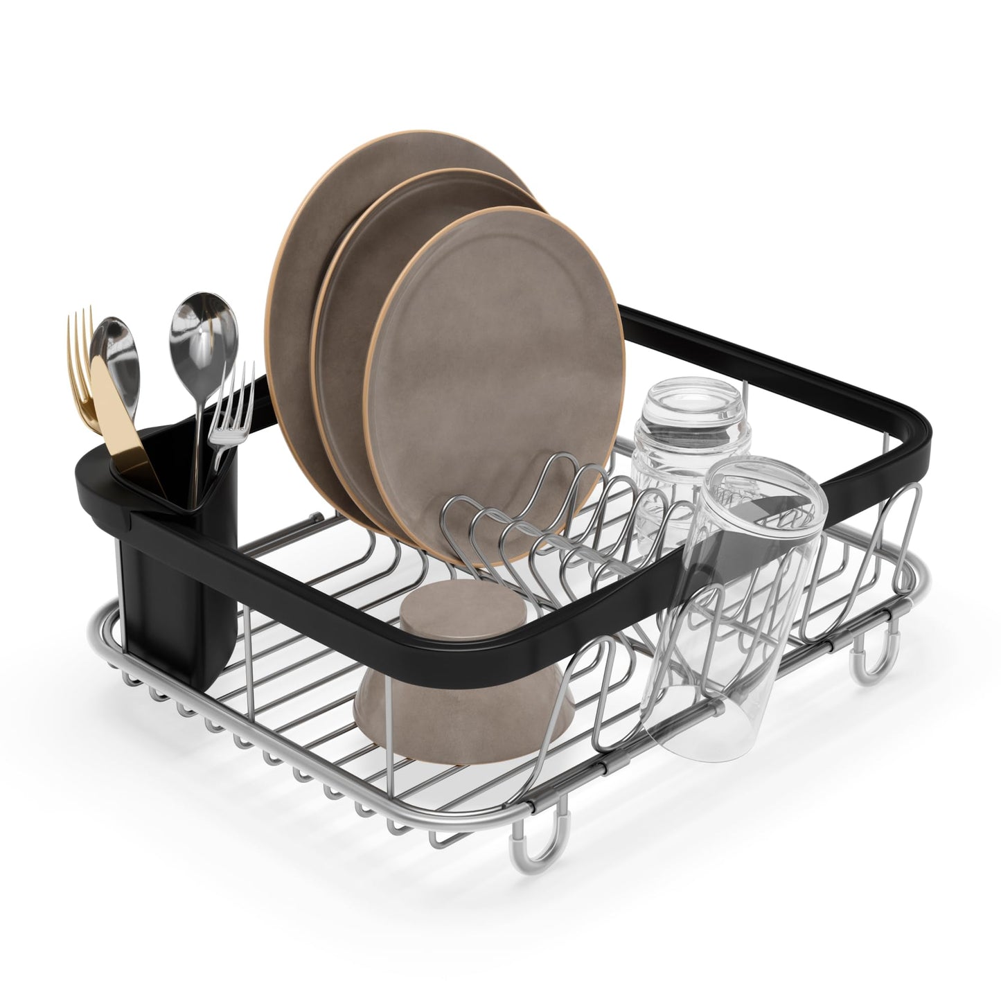 Geschirrtrockner mit abnehmbarem Besteckkorb, Schwarz/Nickel Gross