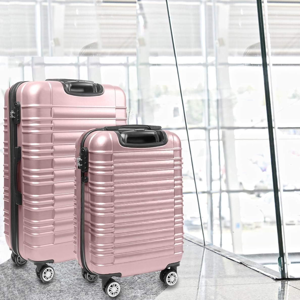 2-teiliges Kofferset mit Rollen, Small + Large Roségold
